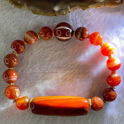 Natural Carnelian Agate Beads Bracelet 40.57g 19cm 36.6 by 10.6mm, 10.6mm 1 Pcs, 6.4mm 14 Beads - Huangs Jadeite and Jewelry Pte Ltd