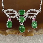 Type A Icy Green Cabouchons with Diamonds in 18K White Gold Necklace 3.48g each about 4.9 by 3.9 by 2.8mm 5 pieces - Huangs Jadeite and Jewelry Pte Ltd