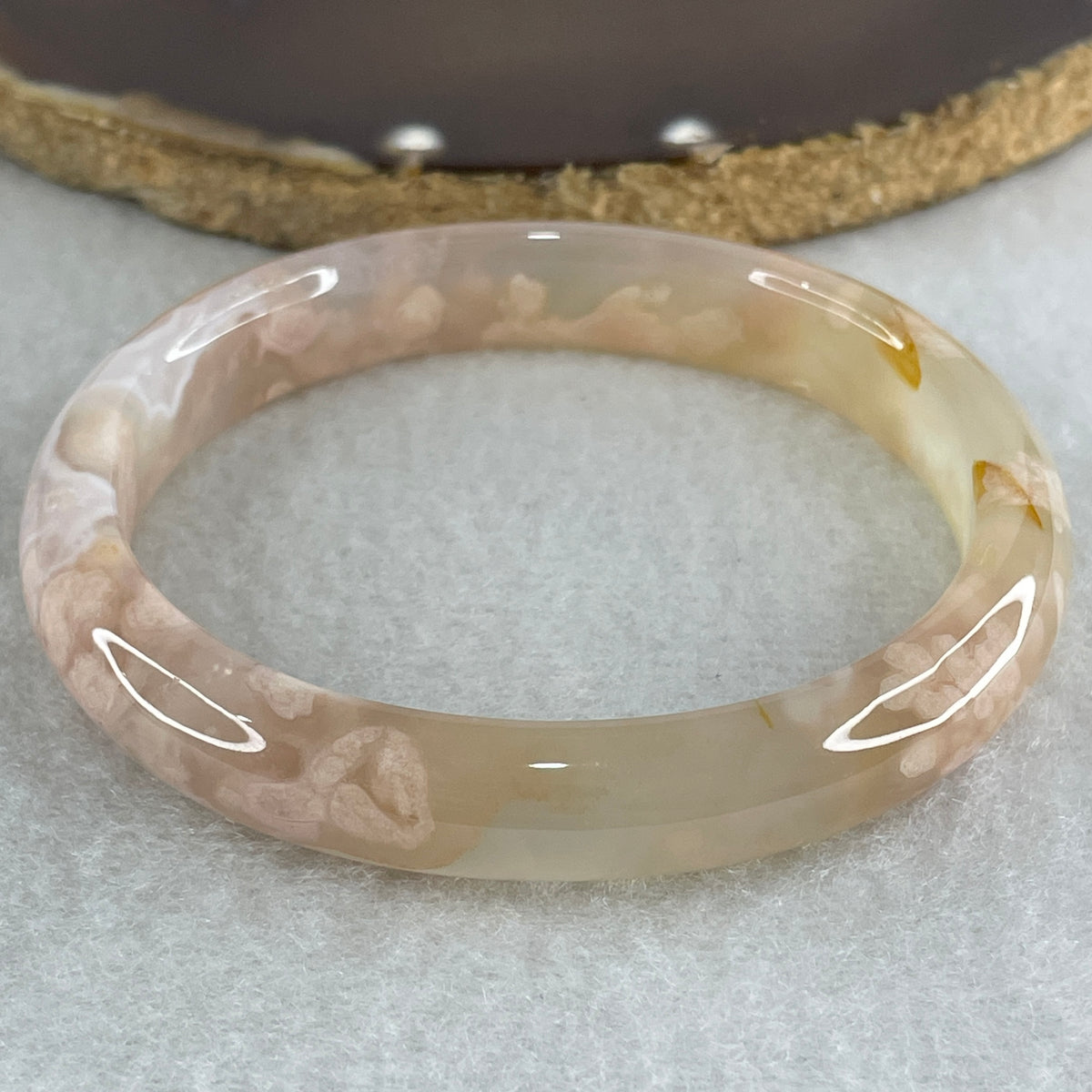 Natural Pink Flower Agate Oval Bangle Set 82.68g Inner Diameter 55.7mm 10.3 by 6.8mm (Very Very Slight External Rough) - Huangs Jadeite and Jewelry Pte Ltd