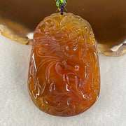 Natural Brownish Red Chalcedony Dragon Pendant 27.687g 54.1 by 38.5 by 9.1mm in Crystal Necklace 65cm - Huangs Jadeite and Jewelry Pte Ltd