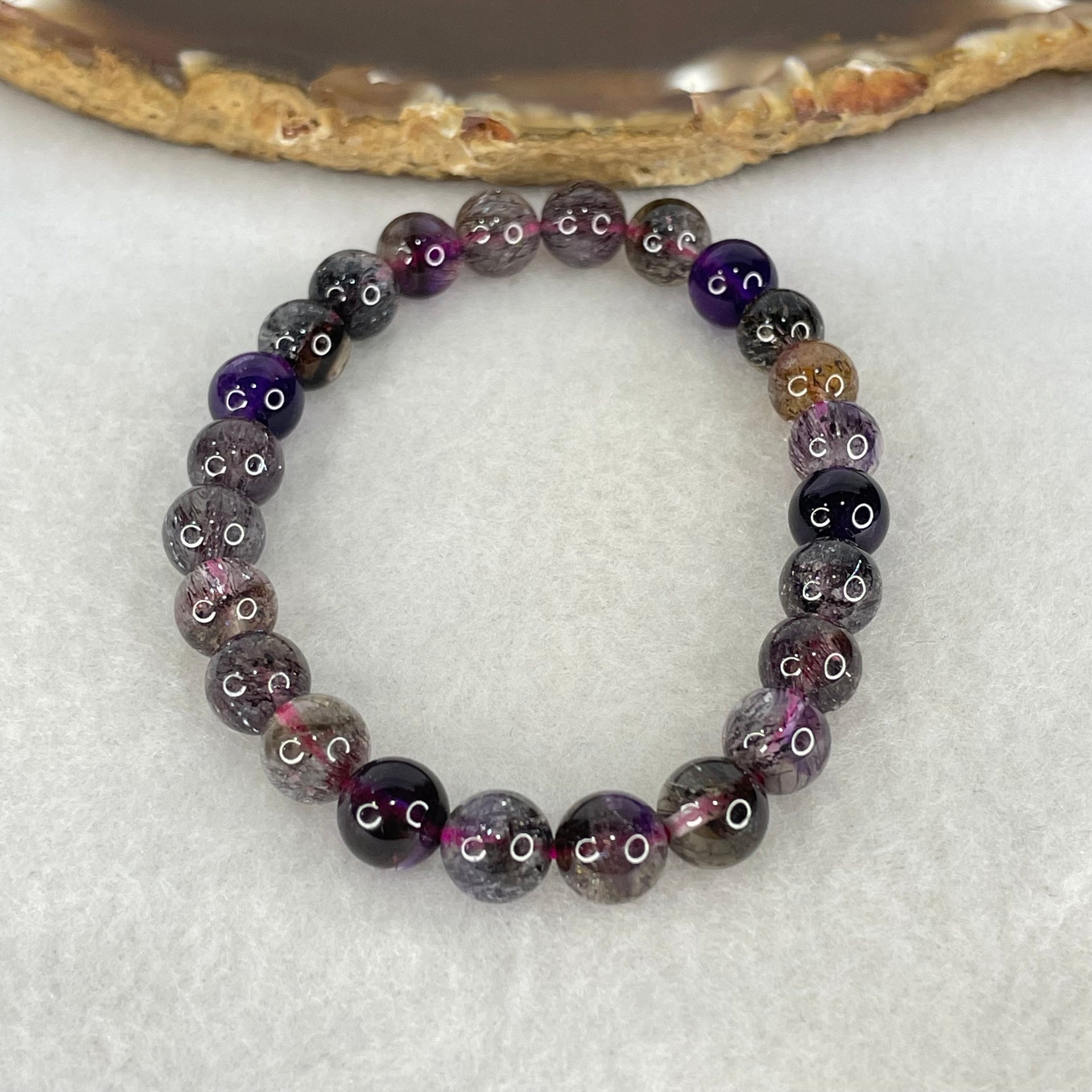 Good Grade Natural Blackcurrant Super 7 Beads Bracelet 12.59g 14cm 7.3mm 24 Beads - Huangs Jadeite and Jewelry Pte Ltd