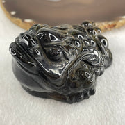 Natural Yellow Tiger's Eye Quartz 3 Legged Toad with Ancient Coin with Wooden Stand Display 412.4g 108.5 by 83.0 by 94.5mm - Huangs Jadeite and Jewelry Pte Ltd