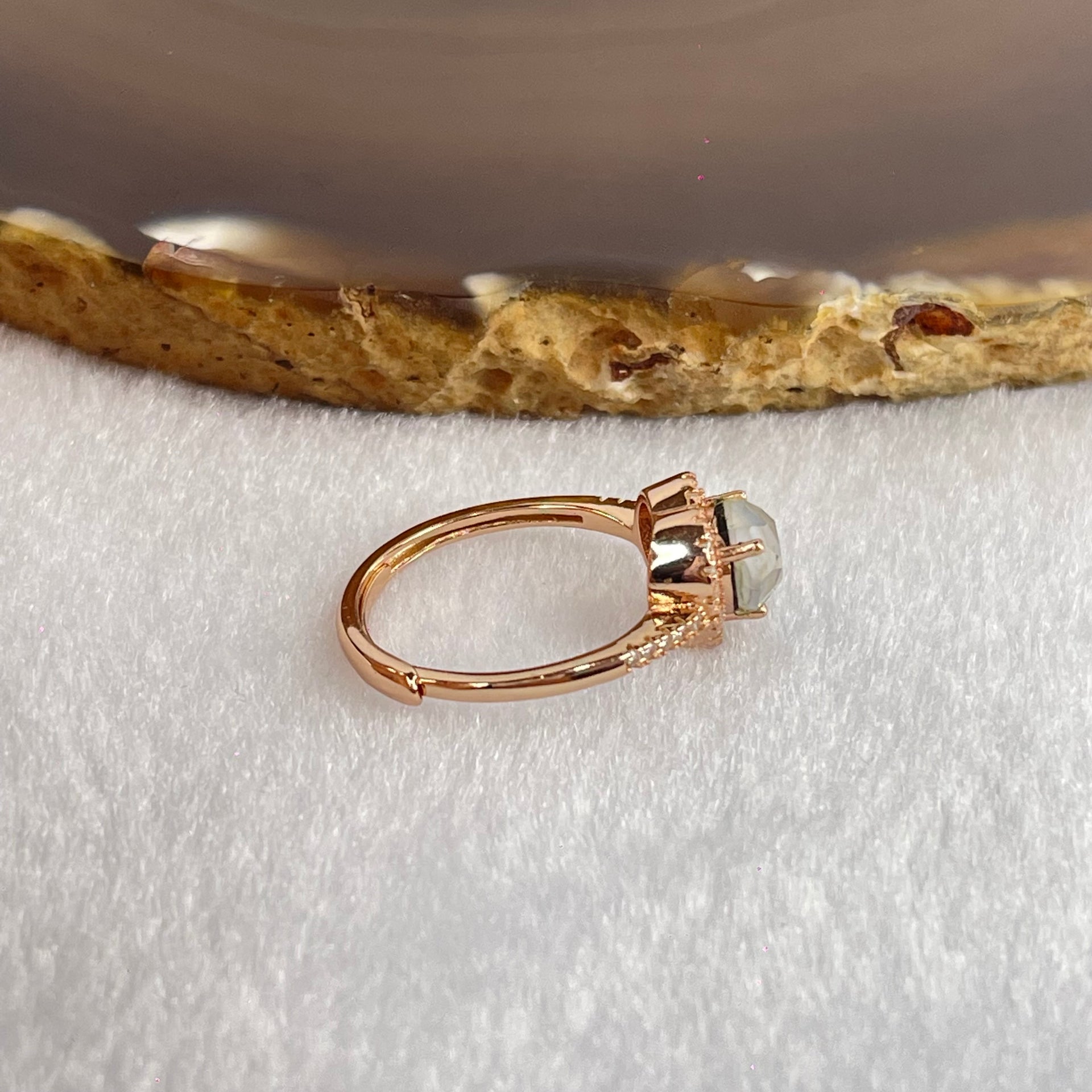 Natural Blue Opal with Crystals In S925 Sliver Rose Gold Color Ring (Adjustable Size) 2.21g 5.1 by 6.2 by 2.5mm - Huangs Jadeite and Jewelry Pte Ltd