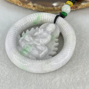 Type A Light Lavender Green Jadeite Buddha Ping An Kou Donut Pendant 74.33g 56.4 by 13.6mm - Huangs Jadeite and Jewelry Pte Ltd