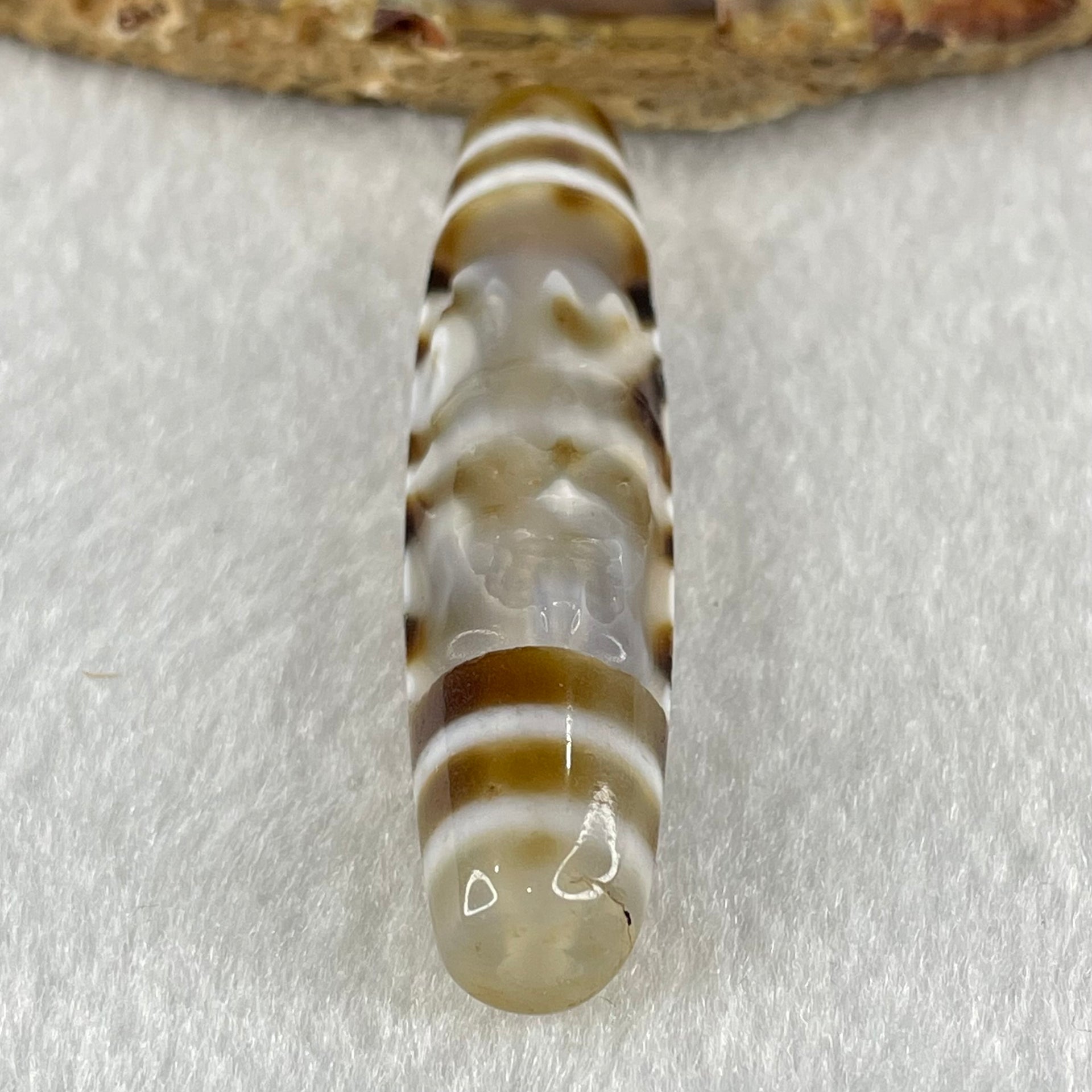 Natural Powerful Tibetan Old Oily Agate Zha Ji La Mu Female Cai Shen and 8 Eyes Dzi Bead Heavenly Master (Tian Zhu) 扎基拉姆女财神八眼天珠 13.65g 57.3 by 12.5mm - Huangs Jadeite and Jewelry Pte Ltd