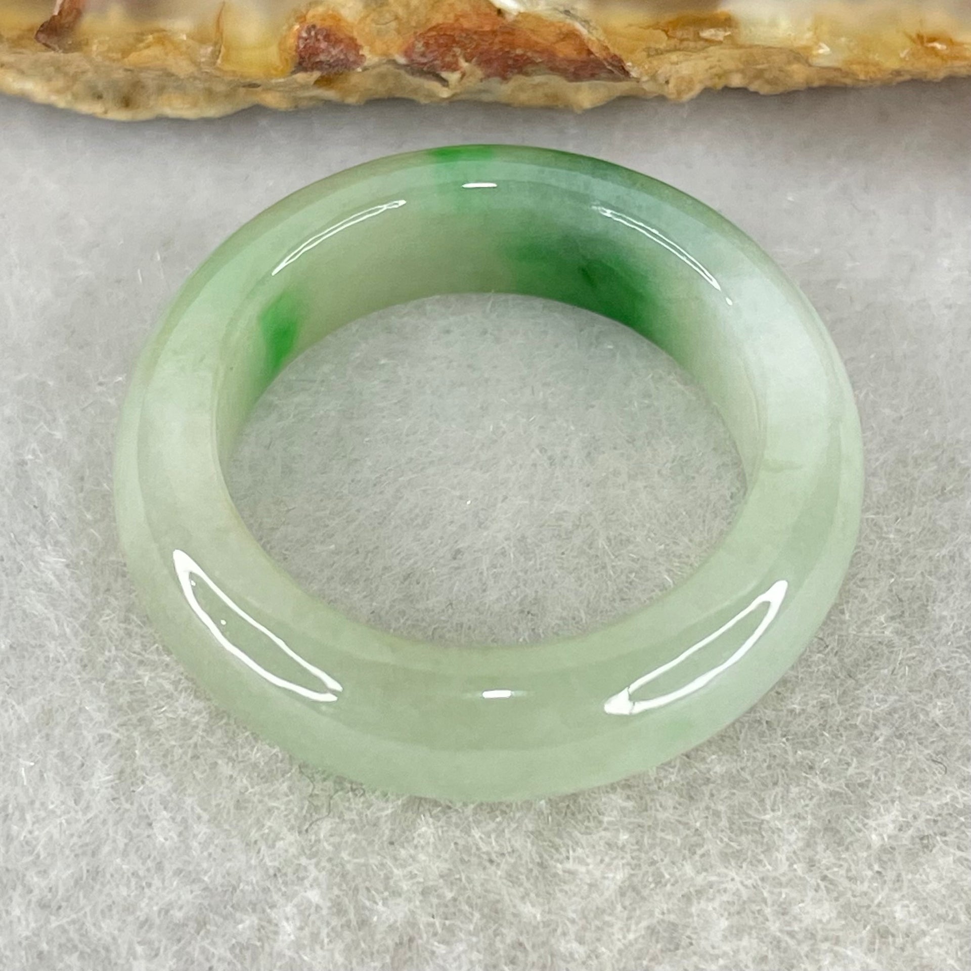 Type A Light Green with Intense Spicy Green Patch Jadeite Ring 5.11g 6.8 by 4.1mm US9 HK20 (Very Slight Internal Line) - Huangs Jadeite and Jewelry Pte Ltd