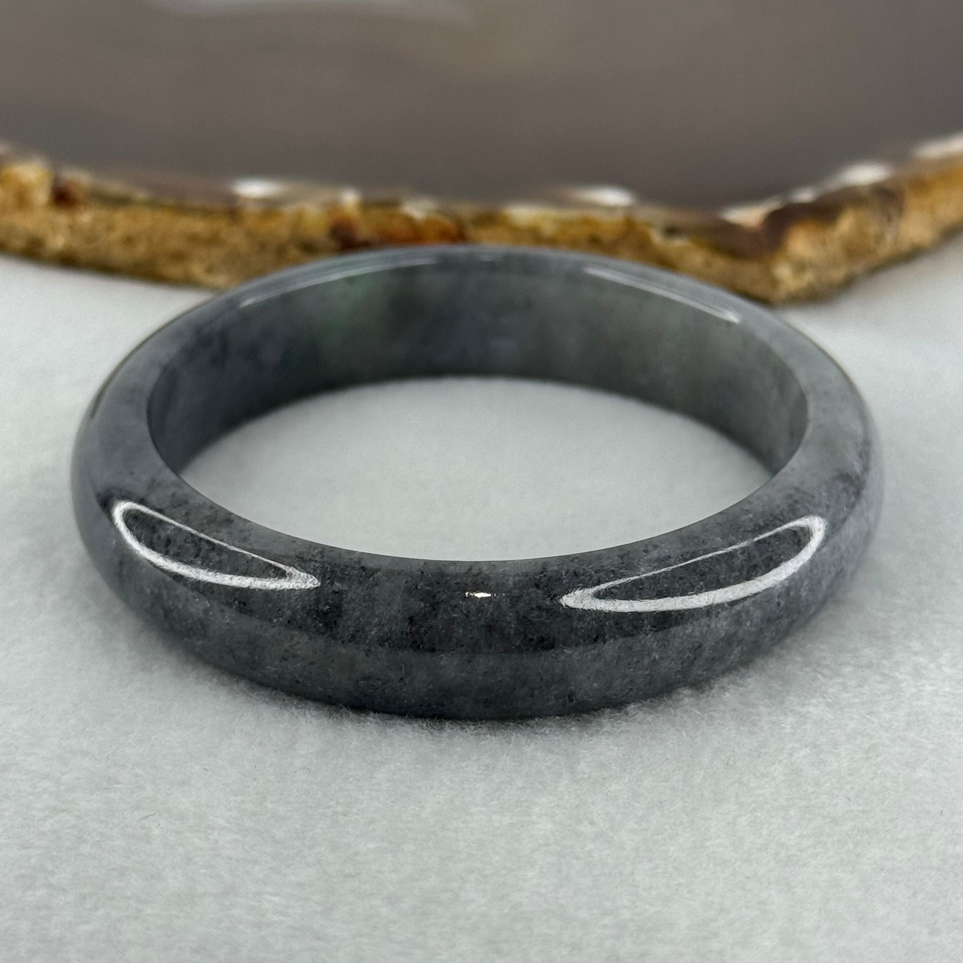 Type A Wuji Grey Black Jadeite Oval Bangle Bangle Internal Diameter 57.8mm 40.78g 12.0 by 6.4mm (Close to Perfect) - Huangs Jadeite and Jewelry Pte Ltd