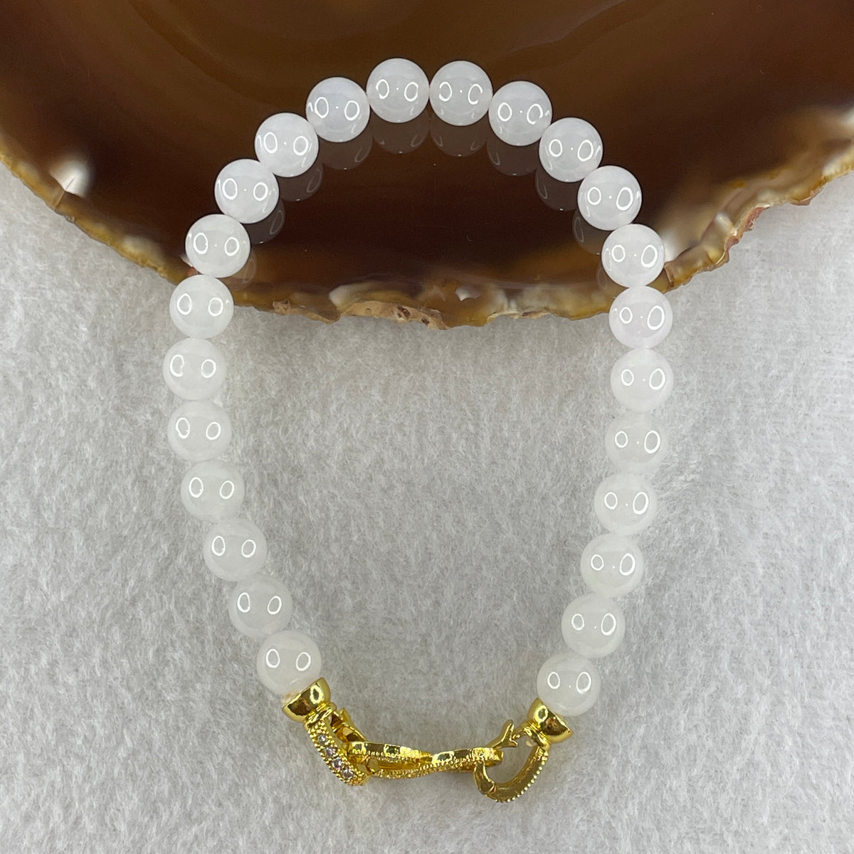 Natural Type A Semi Icy Light Lavender Jadeite Beads Bracelet | (25.05g | 20cm | 8.1mm x 24 Beads | Synergy, "Zi Qi Dong Lai" Noble Benefactor Magnet & Feng Shui Serenity Catalyst) - Huangs Jadeite and Jewelry Pte Ltd