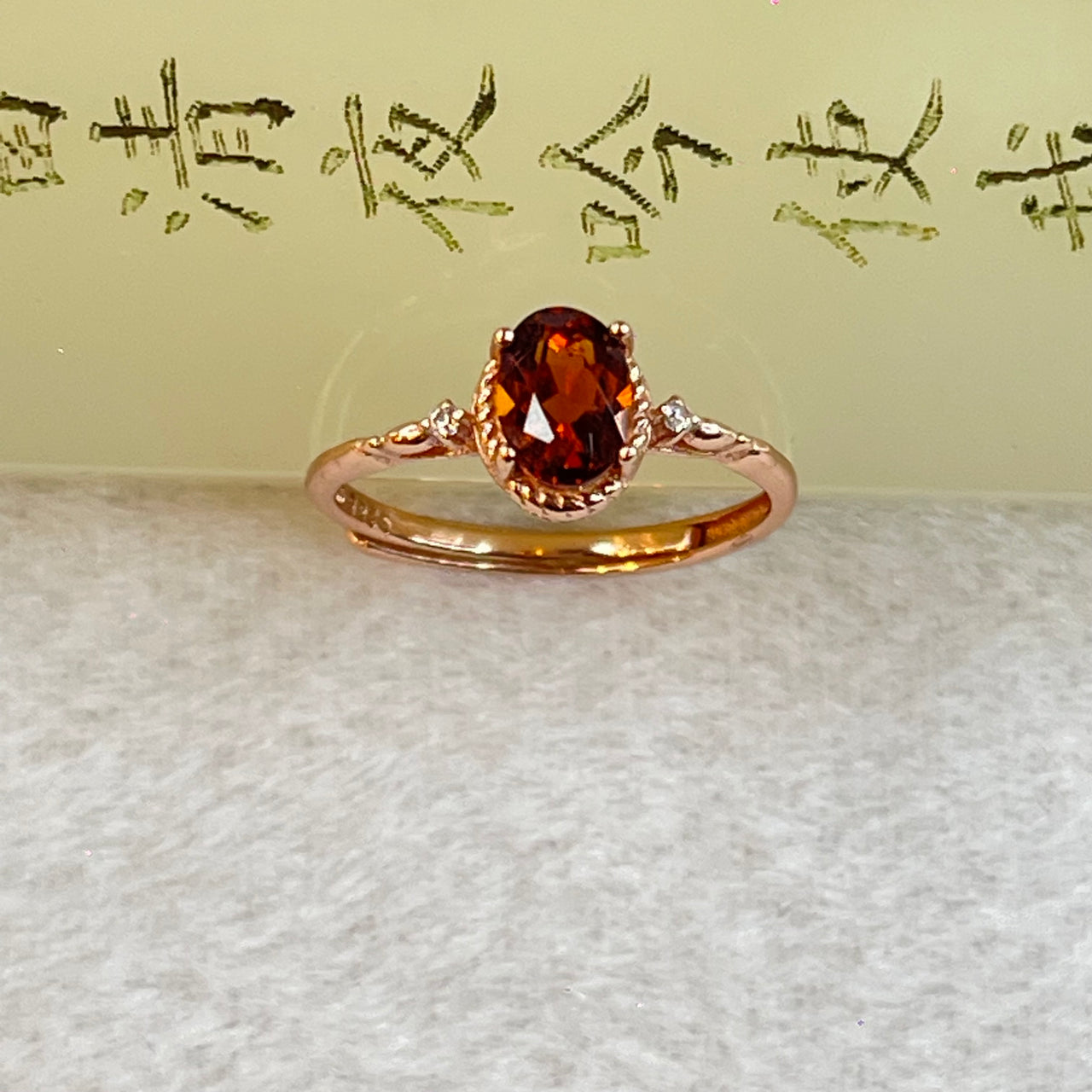 Orange Red Garnet In S925 Sliver Rose Gold Colour Ring (Adjustable Size) 1.34g 6.6 by 4.9 by 3.5mm - Huangs Jadeite and Jewelry Pte Ltd