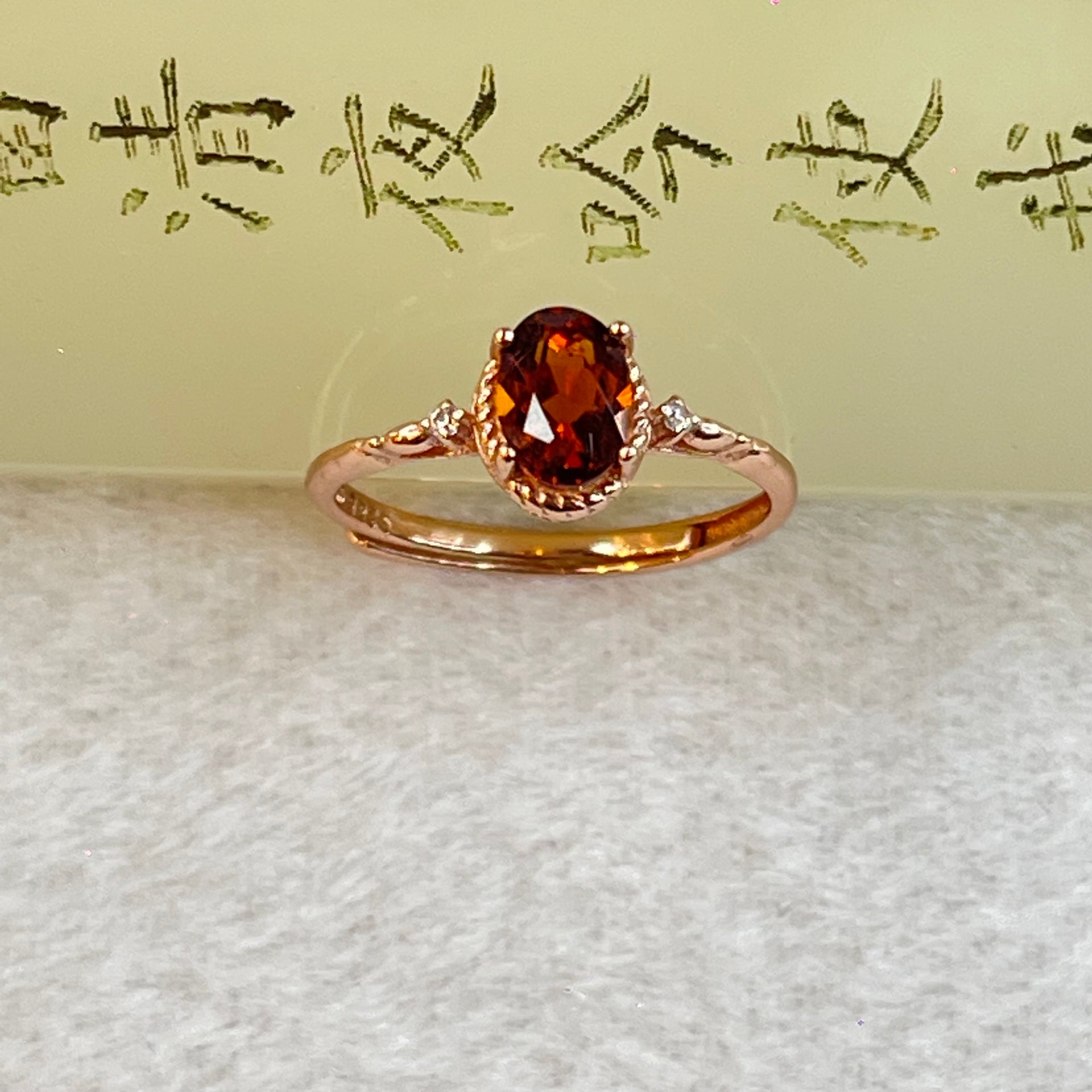 Orange Red Garnet In S925 Sliver Rose Gold Colour Ring (Adjustable Size) 1.34g 6.6 by 4.9 by 3.5mm - Huangs Jadeite and Jewelry Pte Ltd