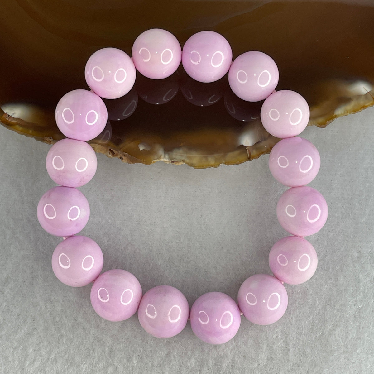 Certified Natural Pink Shell Beads Bracelet | 12.4mm Radiant Mother of Pearl Amulet (45.96g | 15.5cm Wrist | 16 Beads)