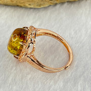 Natural Yellow Amber in S925 Rose Gold Color Ring 2.45g 13.0 by 8.7 by 6.0mm - Huangs Jadeite and Jewelry Pte Ltd