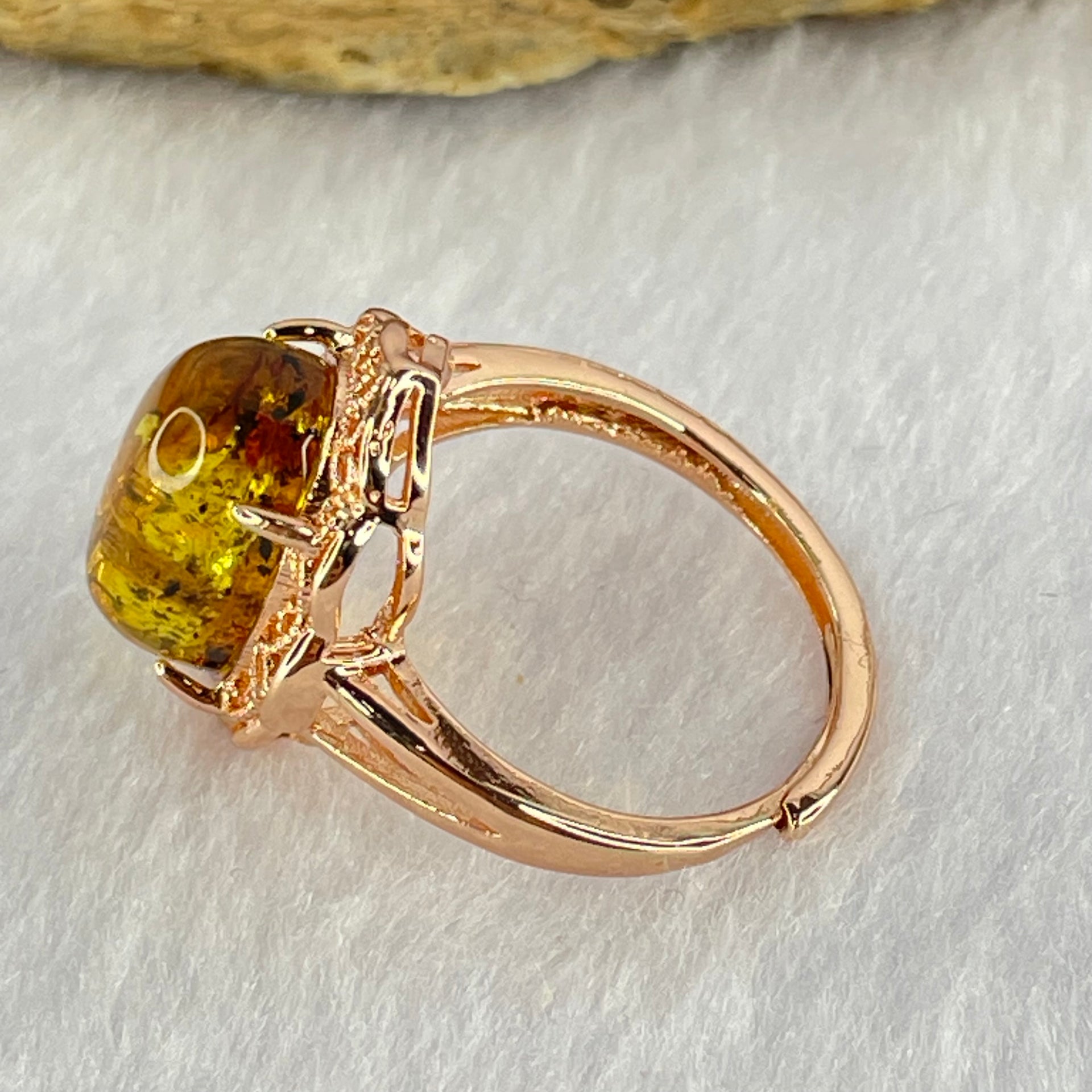 Natural Yellow Amber in S925 Rose Gold Color Ring 2.45g 13.0 by 8.7 by 6.0mm - Huangs Jadeite and Jewelry Pte Ltd