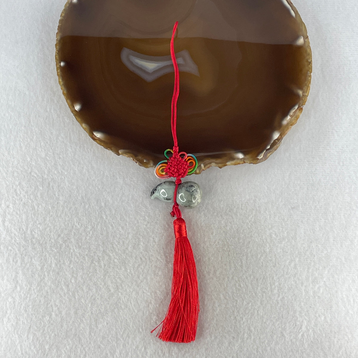 Natural Type A Green with Wuji Black Jadeite Hulu Charm Display | Gourd Health, Wealth Accumulation & Protection (16.61g | 32.2 x 17.0mm | Slight Rough) - Huangs Jadeite and Jewelry Pte Ltd