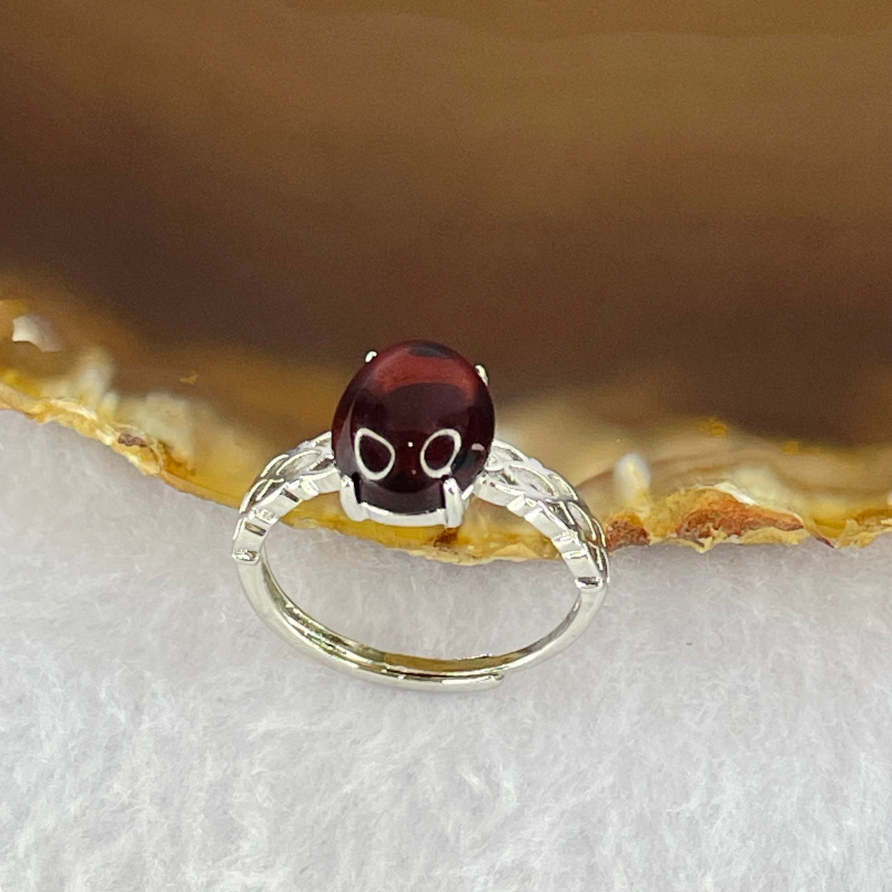 Natural Blood Red Amber in S925 Sliver Ring 1.55g 10.2 by 8.5 by 6.0mm - Huangs Jadeite and Jewelry Pte Ltd
