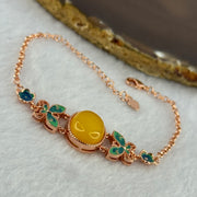 Natural Butterscotch Amber Beads Silver Rose Gold Color Butterfly Bracelet 5.96g 16.7 by 13.0 by 5.5mm - Huangs Jadeite and Jewelry Pte Ltd