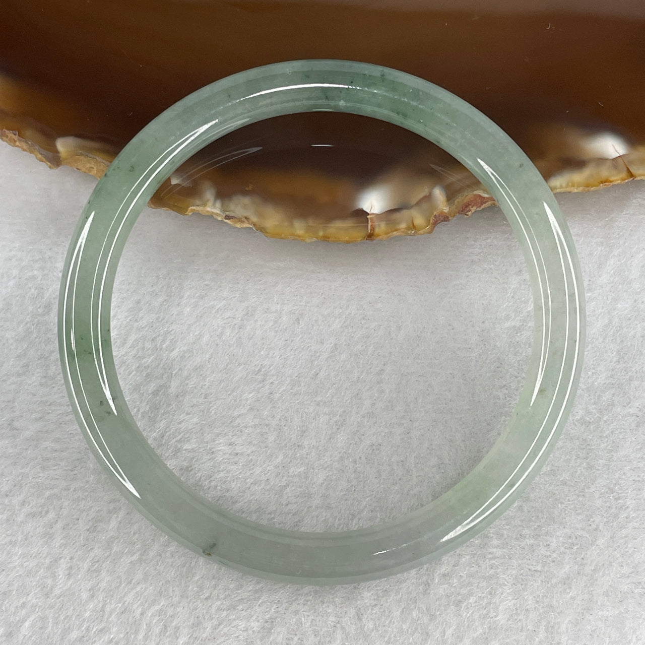 55.1mm Certified Genuine Type A Jadeite Bangle - Semi Icy Faint Green to Green Natural Jadeite Jewelry - 21.43g Wide Untreated Jade Bracelet for Women 6.1x6.8mm Wide (Close to Perfect)