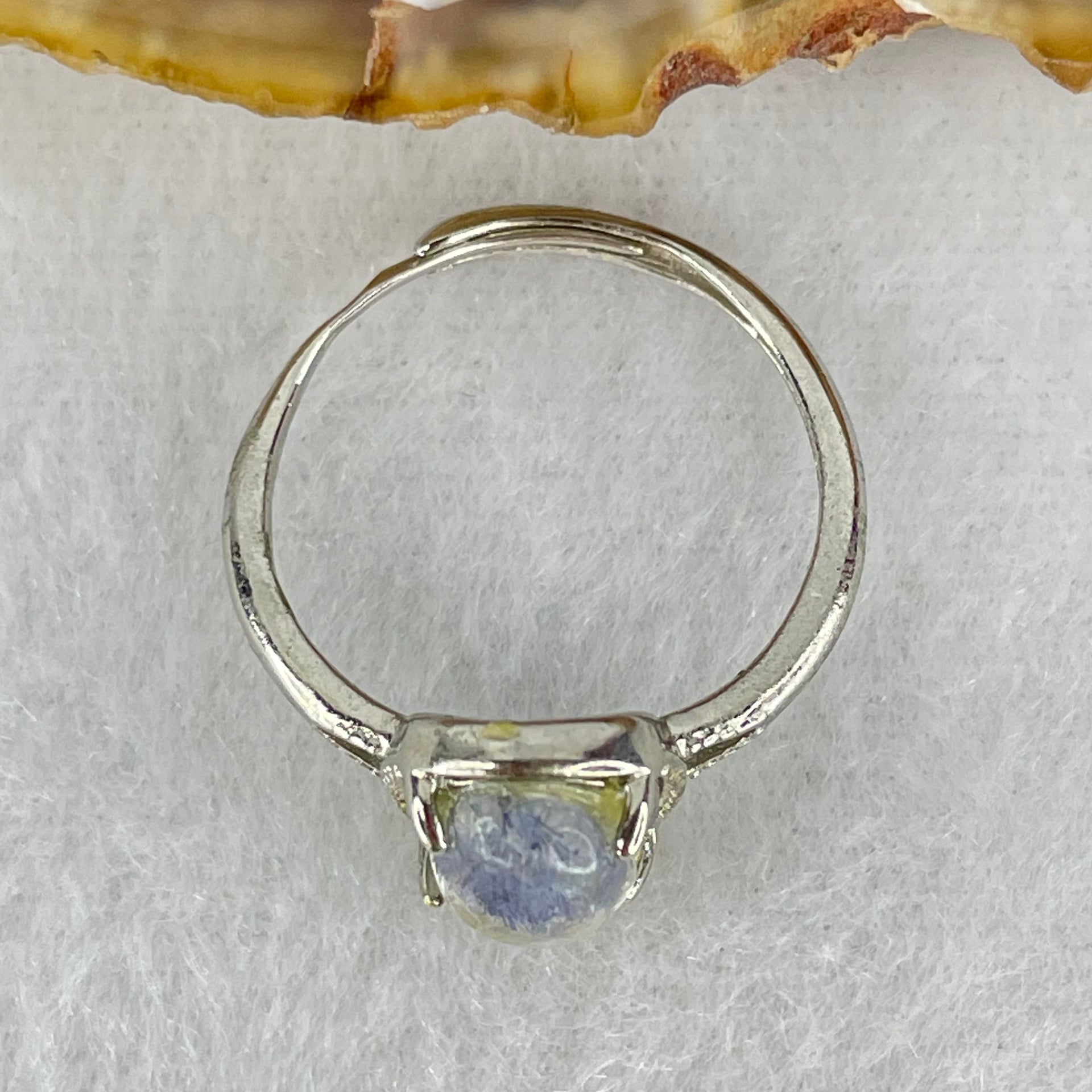 Rare Good Grade Natural Blue Dumortierite Rutilated Quartz in S925 Sliver Ring (Adjustable Size) 1.59g 9.6 by 6.7 by 4.0mm - Huangs Jadeite and Jewelry Pte Ltd