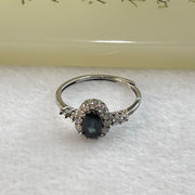 Blue Green Cubic Zirconia with Crystals in Sliver Ring (Adjustable Size) 1.34g by 6.0 by 4.6 by 3.2mm - Huangs Jadeite and Jewelry Pte Ltd