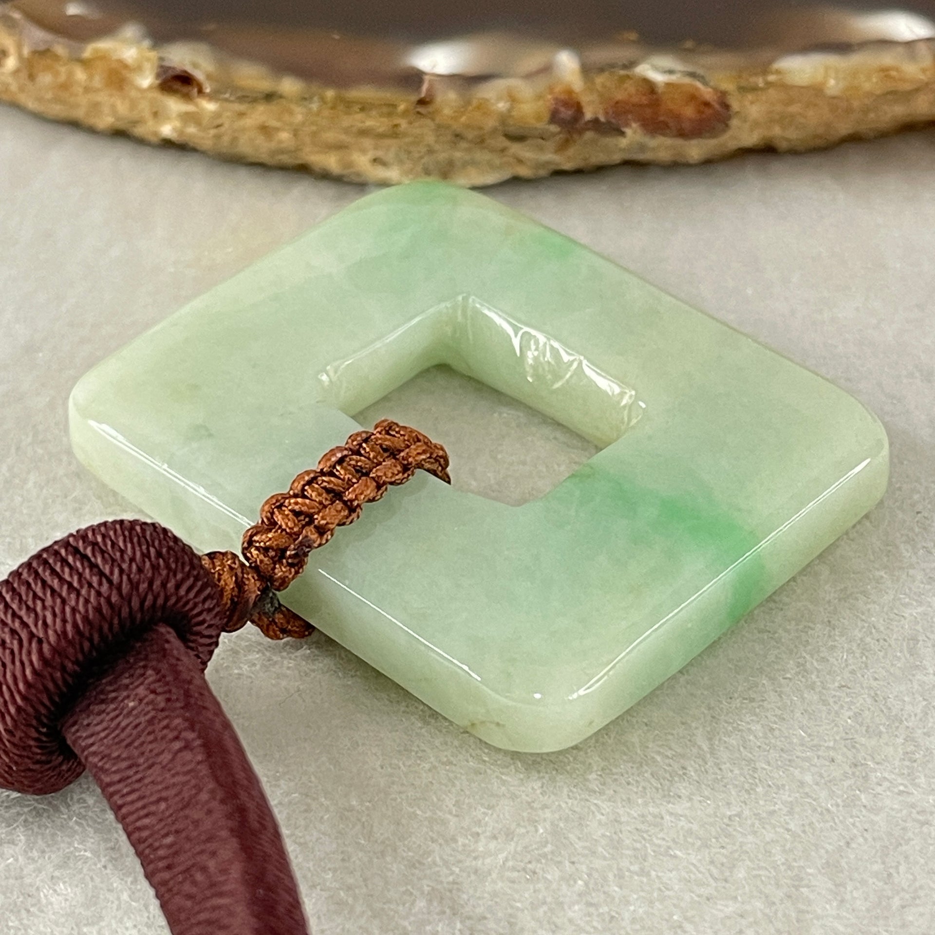 Natural Type A Green with Apple Green Spot Jadeite Square Shape Pendant 35.24g 41.8 by 35.3 b7 5.9mm - Huangs Jadeite and Jewelry Pte Ltd
