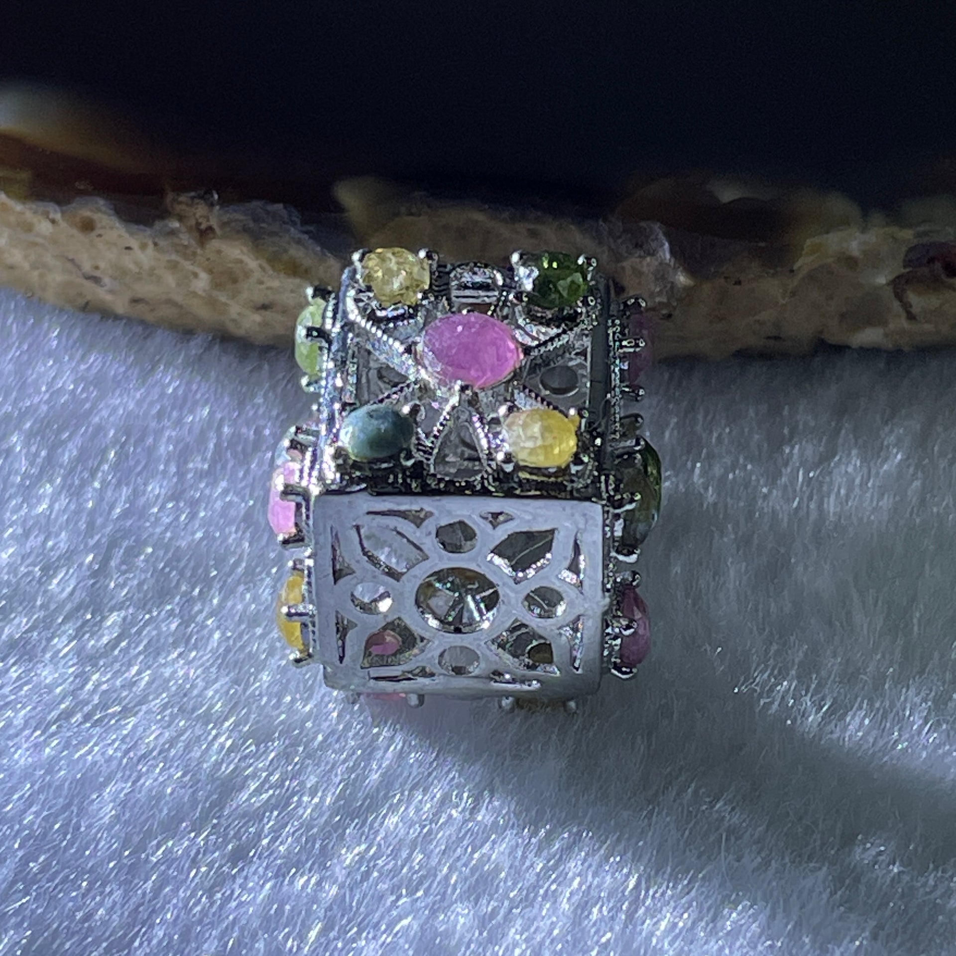 Natural Tourmaline Crystal in S925 Sliver Box Shape Pendant 5.08g 3.9 by 1.5mm - Huangs Jadeite and Jewelry Pte Ltd