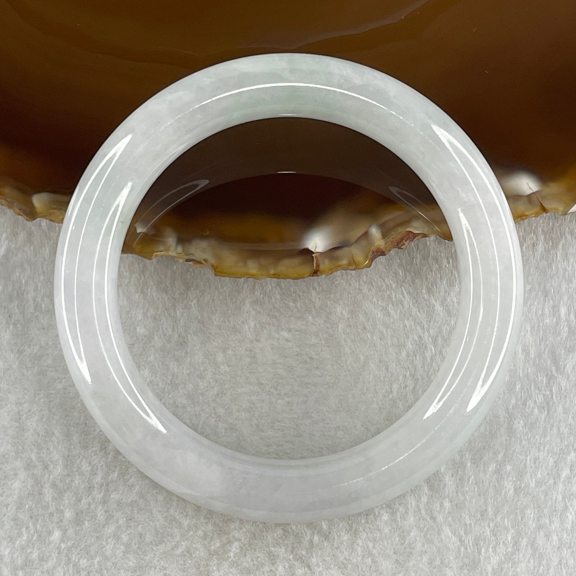 Type A Natural Jelly White to Faint Lavender Faint Green Jadeite Bangle 42.59g Inner Diameter 50.6mm 9.4 by 9.2mm (Slight Internal Lines) - Huangs Jadeite and Jewelry Pte Ltd