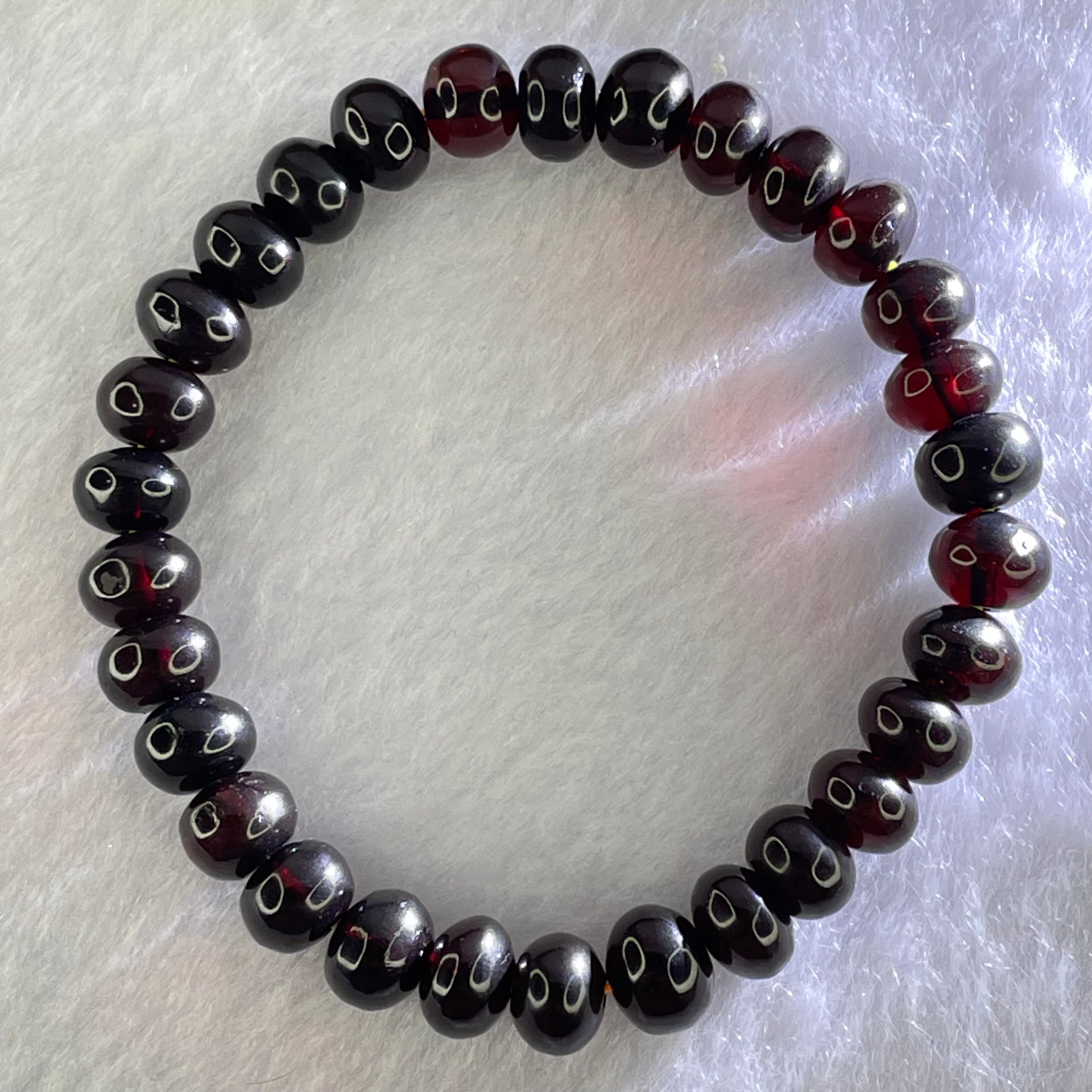 Natural Dark Blood Red Amber Beads Bracelet 天然血珀手链 7.24g 15cm 8.5mm 30 Beads - Huangs Jadeite and Jewelry Pte Ltd