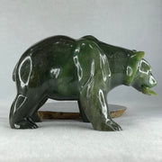 Natural Dark Green Serpentine Bear eating Fish Display 1,800.0g 180.5 by 82.0 by 107.0mm - Huangs Jadeite and Jewelry Pte Ltd