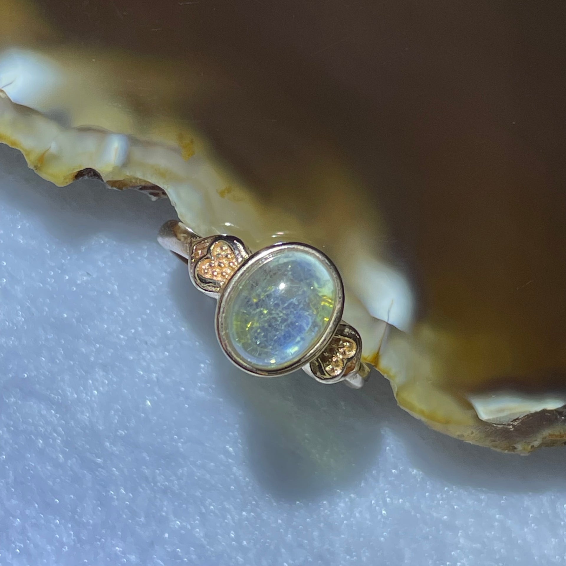 Natural Opal In 925 Sliver in Rose Gold Color Ring 2.46g by 8.6 by 6.5 by 5.0 mm Adjustable Size - Huangs Jadeite and Jewelry Pte Ltd