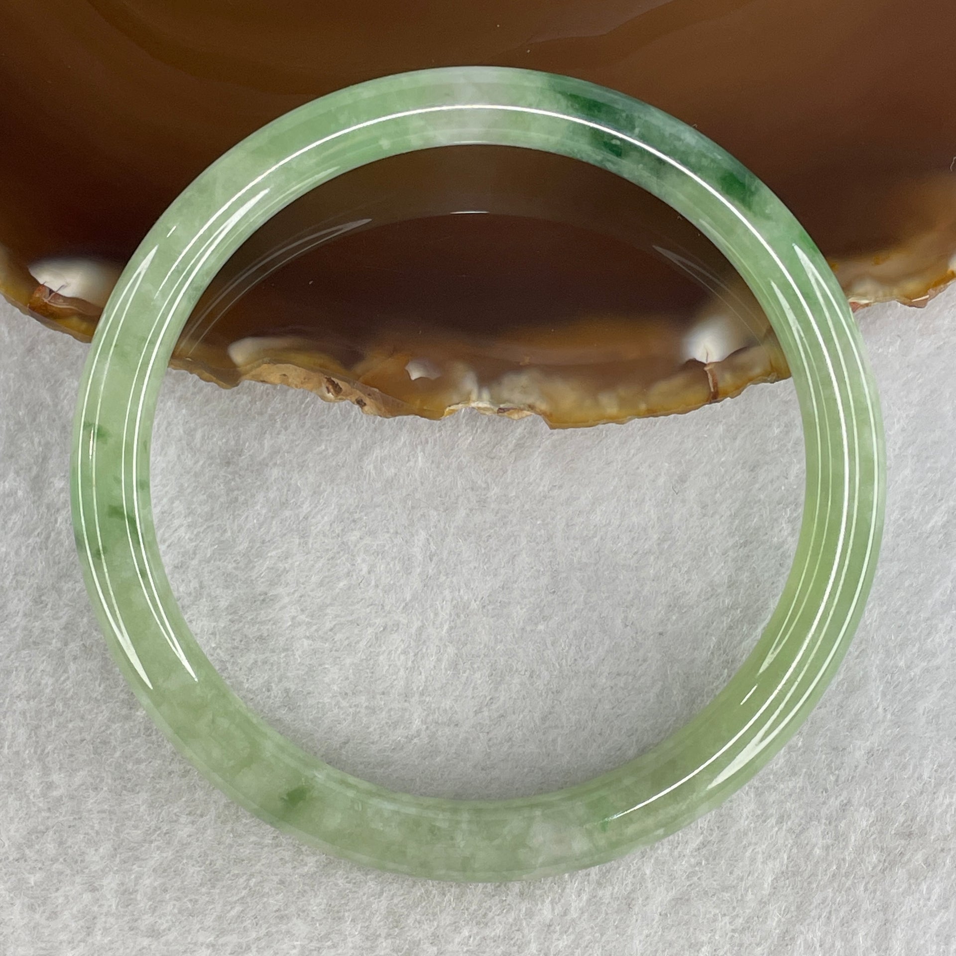 Certified Natural Type A Jelly Green with Old Mine Green Patches Jadeite Bangle 25.30g Internal Diameter 58.7mm 6.6 by 7.2mm (Close to Perfect) - Huangs Jadeite and Jewelry Pte Ltd