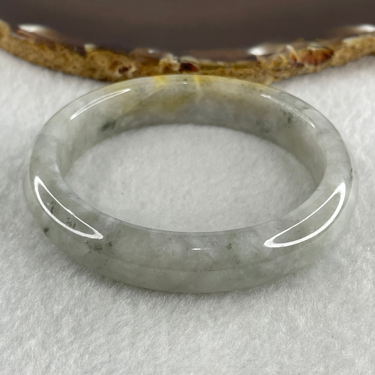 Type A Green Wuji Grey with Yellow Patches Jadeite Oval Bangle Internal Diameter 55.7mm 50.82g 12.7 by 7.7mm ( Slight External Line ) - Huangs Jadeite and Jewelry Pte Ltd