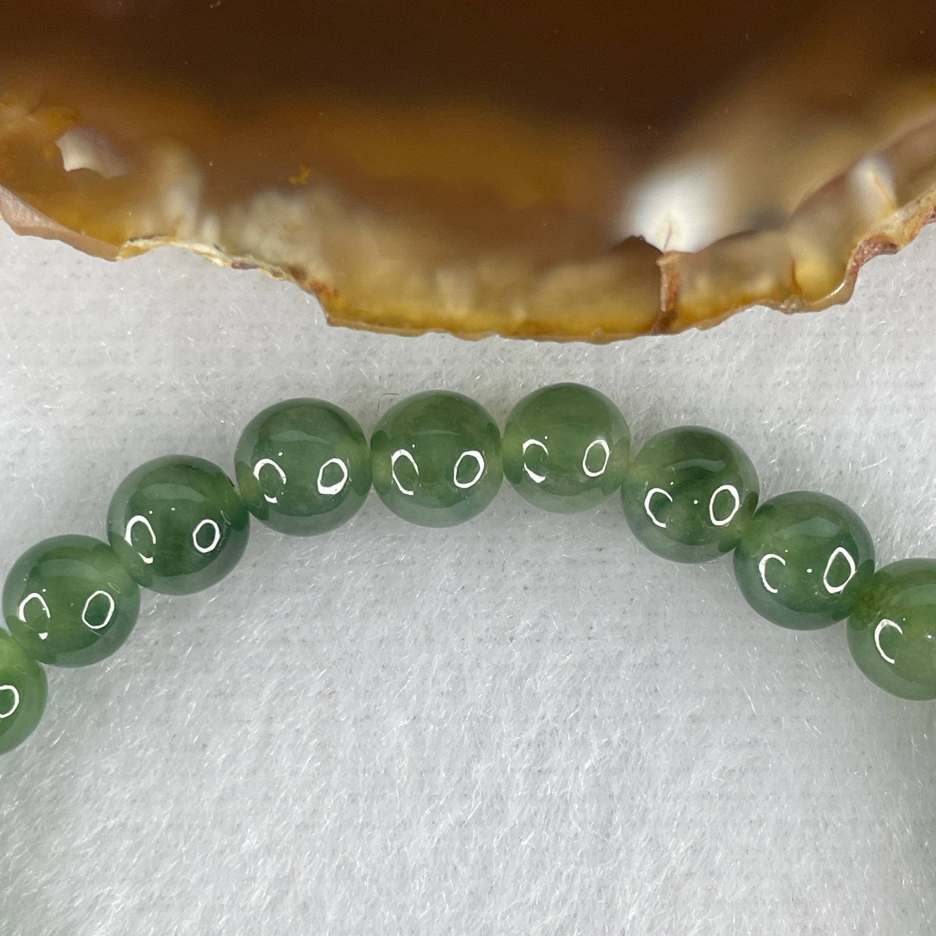 High Grade Natural Type A Blueish Green Jadeite Beads Bracelet 13.88g 15.5cm 6.6mm 29 Beads - Huangs Jadeite and Jewelry Pte Ltd