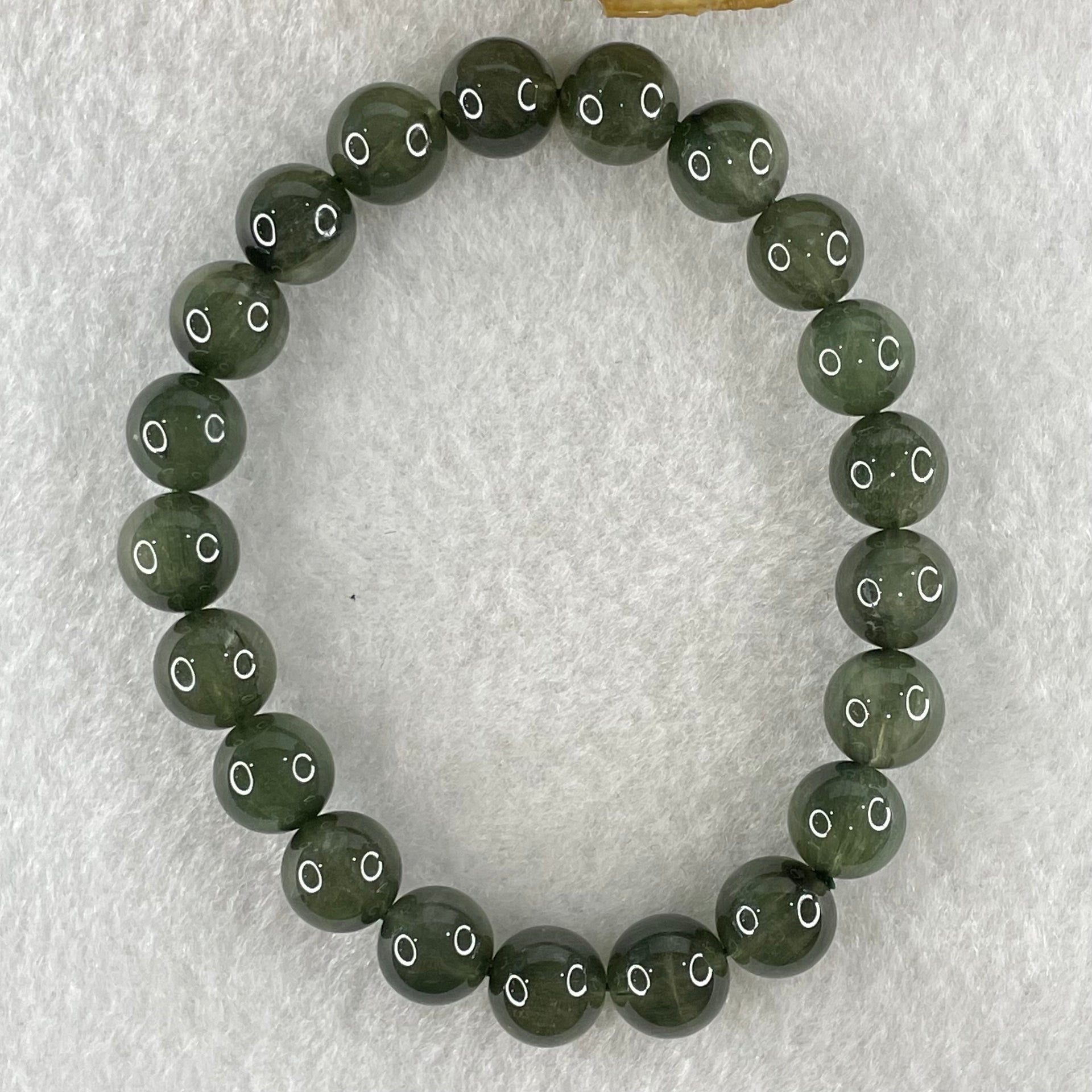 Good Grade Natural Green Cats Eye Rutilated Beads Bracelet 22.78g 16cm 9.4mm 21 Beads - Huangs Jadeite and Jewelry Pte Ltd