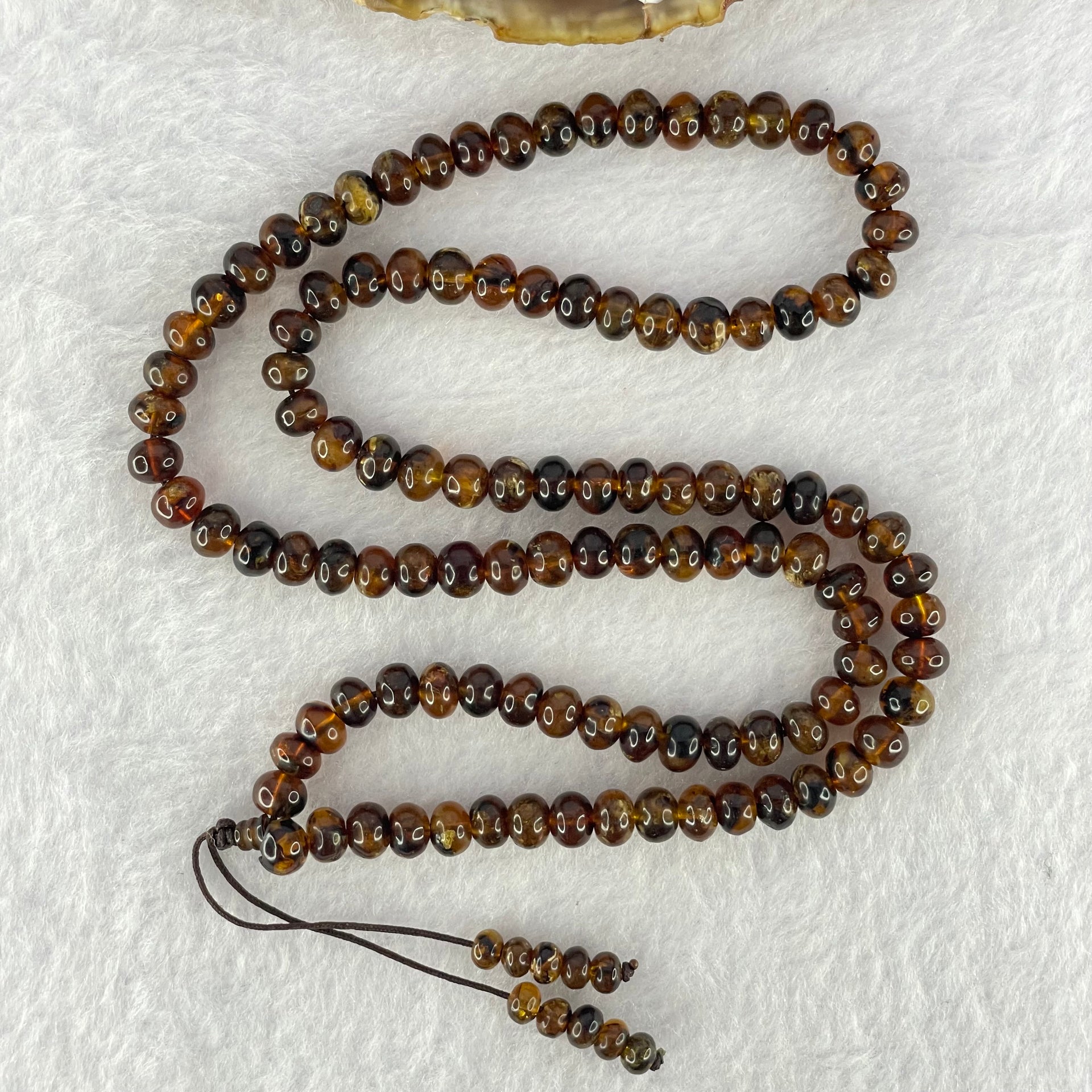 Natural Dark Brownish Yellow Flower Amber Beads Necklace 天然花珀项链 12.58g 58cm 6.6mm 109 Beads - Huangs Jadeite and Jewelry Pte Ltd