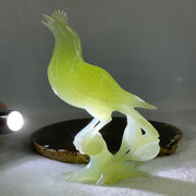 Natural Green Serpentine Bird with Wooden Stand Display 316.4g 117.3 by 76.2 by 175.0mm - Huangs Jadeite and Jewelry Pte Ltd