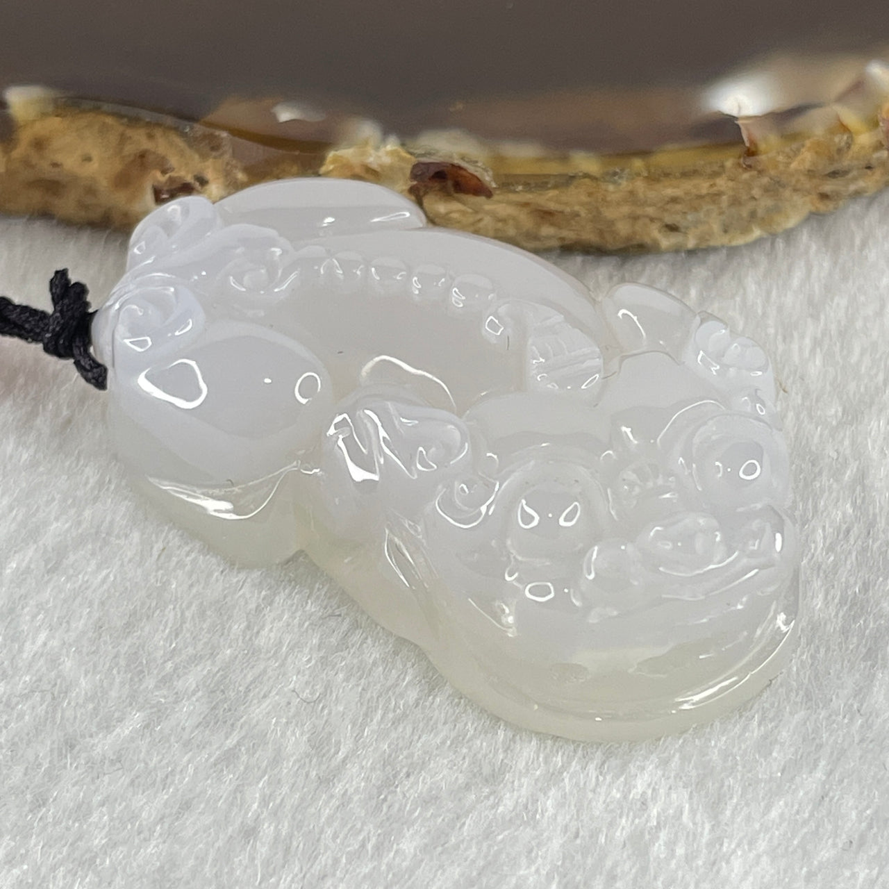 Natural White Agate Pixiu Pendant 25.04g 44.1 by 25.1 by 12.4mm