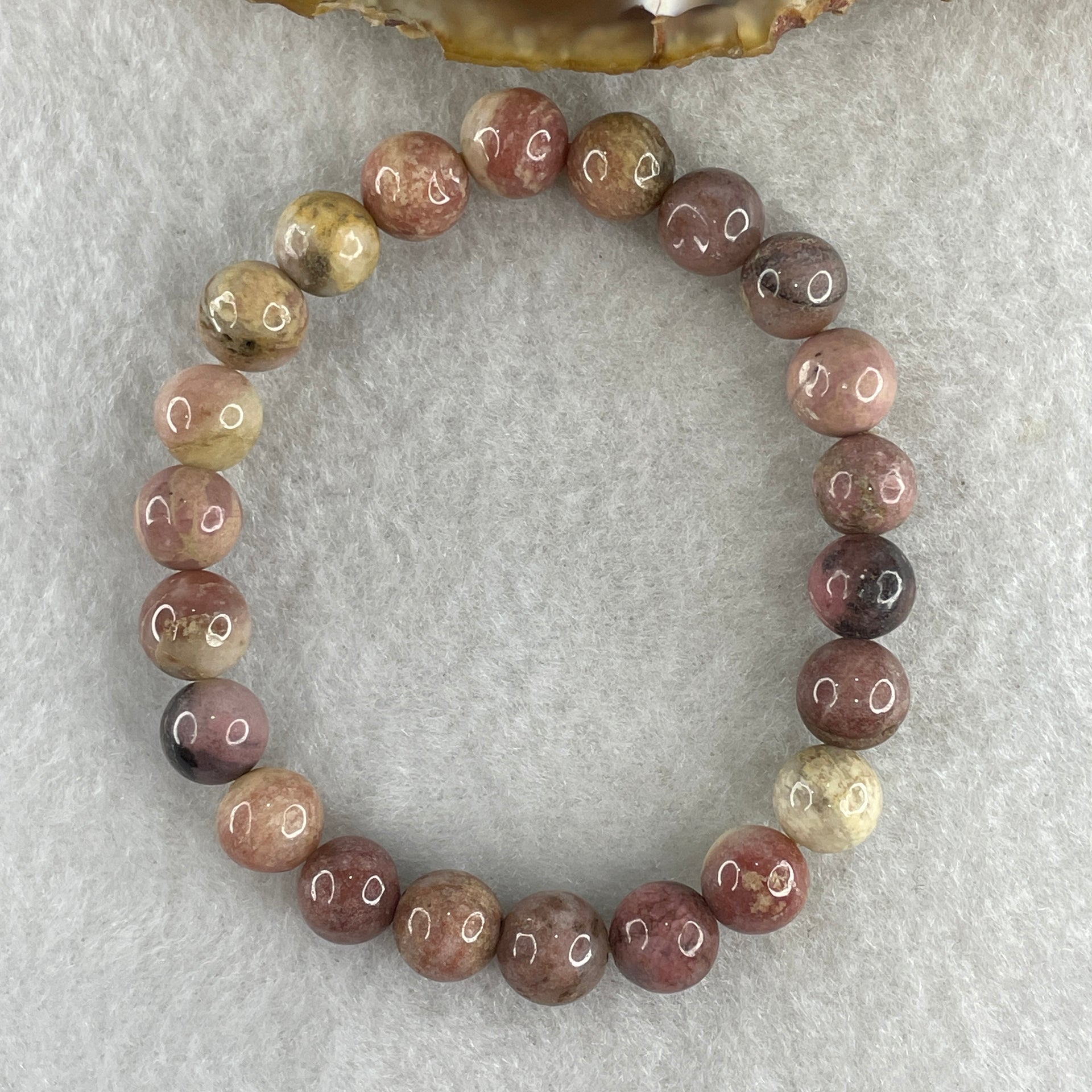Natural Dark Pink Rhodonite Beads Bracelet 16.08g 14cm 8.1mm 22Beads - Huangs Jadeite and Jewelry Pte Ltd