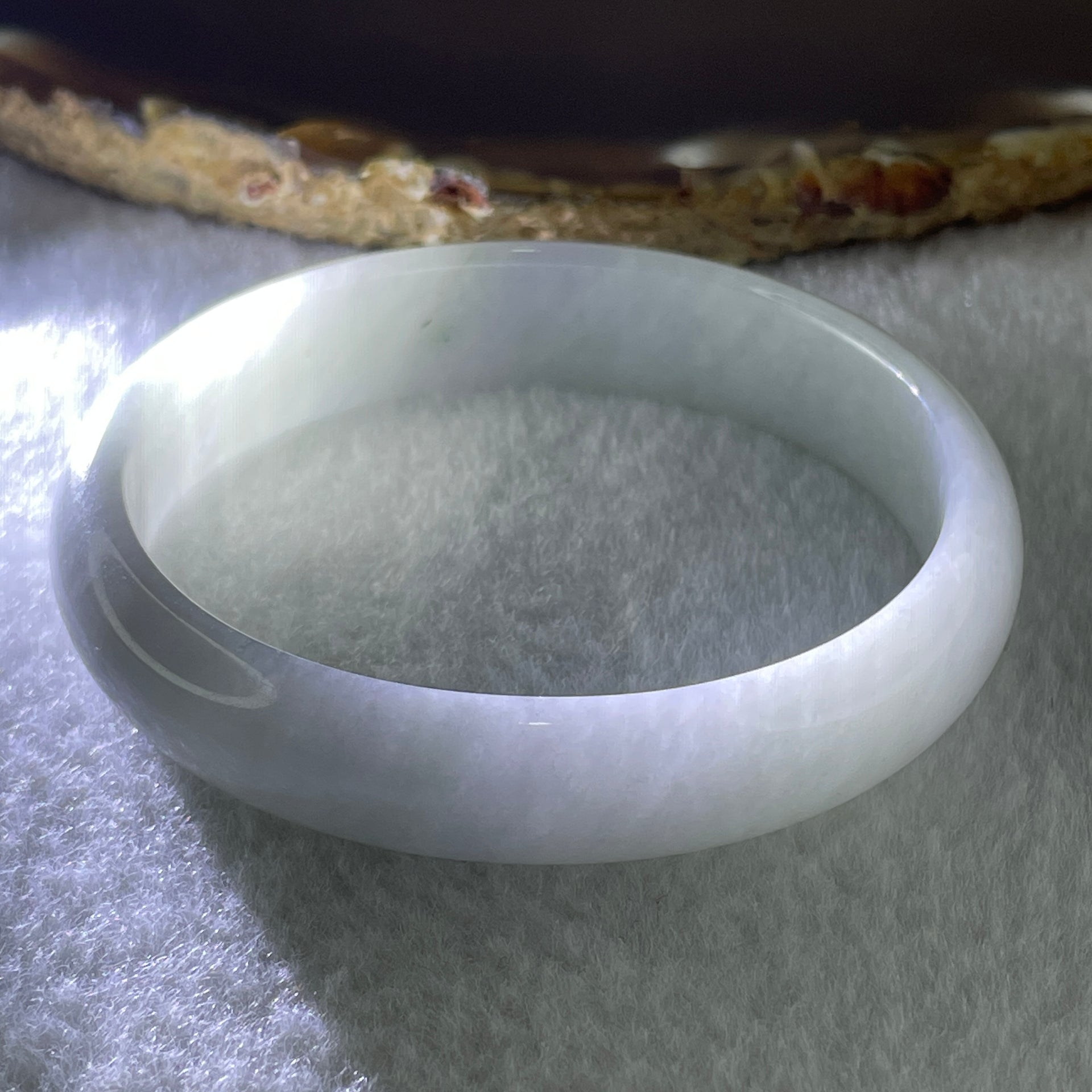 Type A Natural Light Green Light Lavender Jadeite Oval Bangle 30.23g Inner Diameter 52.9mm 12.1 by 5.7mm (Close to Perfect) - Huangs Jadeite and Jewelry Pte Ltd