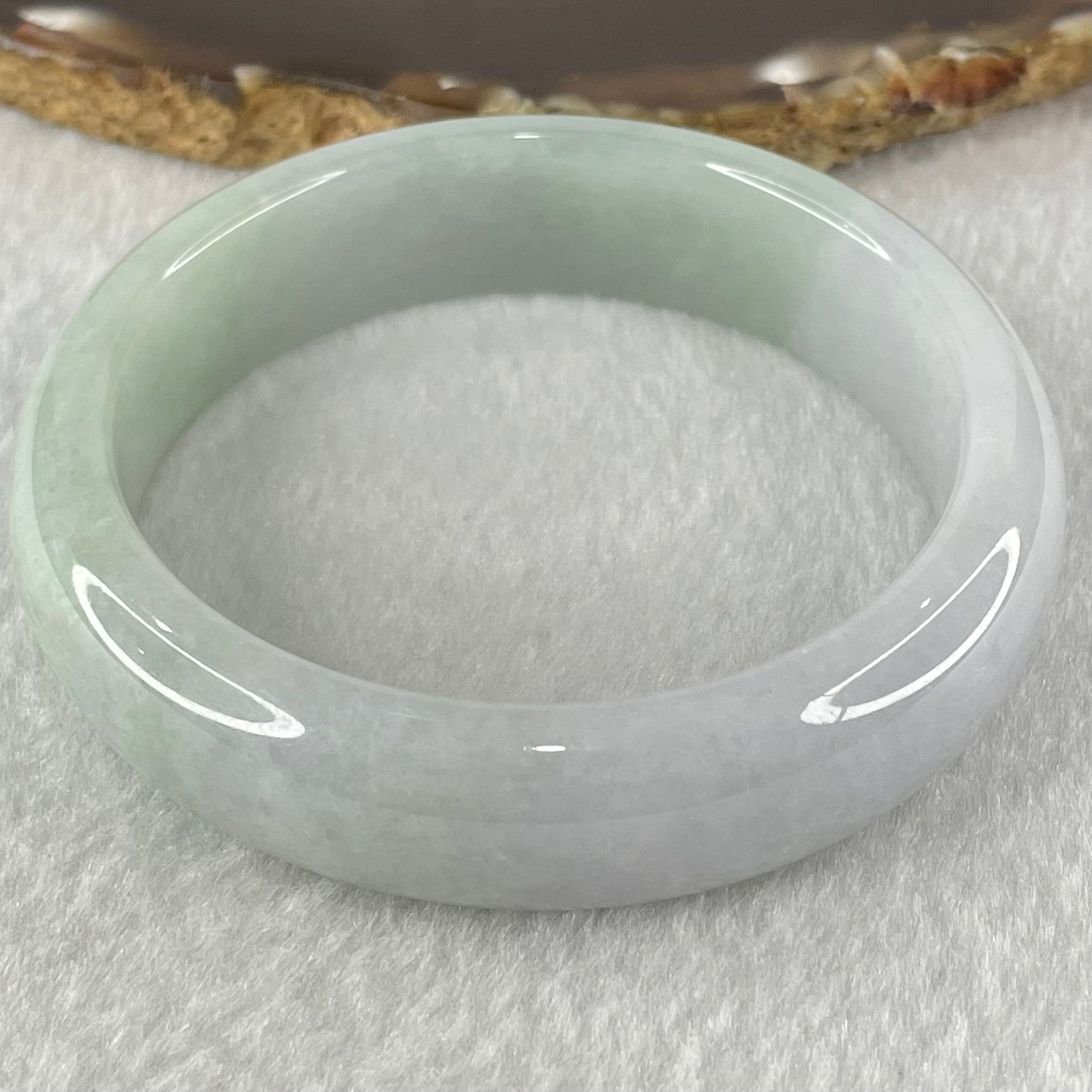 Type A Light Green and Faint Lavender Jadeite Bangle 64.37g Internal Diameter 56.0mm 15.2 by 8.0mm - Huangs Jadeite and Jewelry Pte Ltd