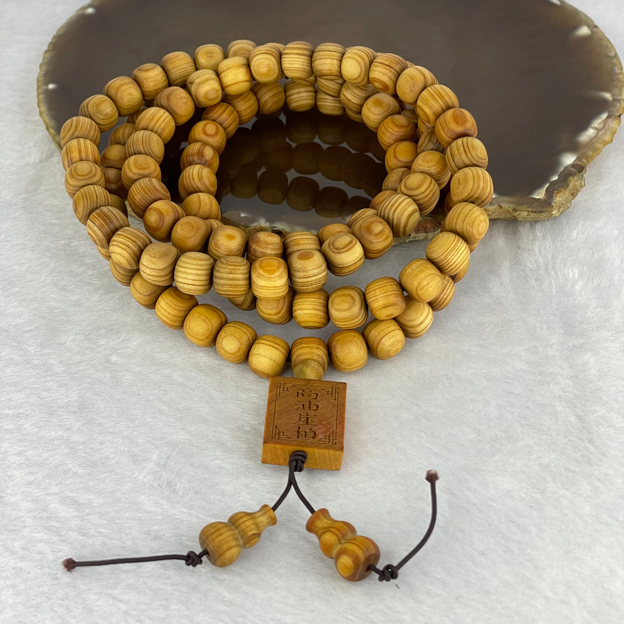 Natural High Oil Content Yabai Wood 高油崖柏 Beads Necklace 35.35g 9.1 mm 114 Beads Pendant 19.3 by 16.5 by 6.3 mm - Huangs Jadeite and Jewelry Pte Ltd