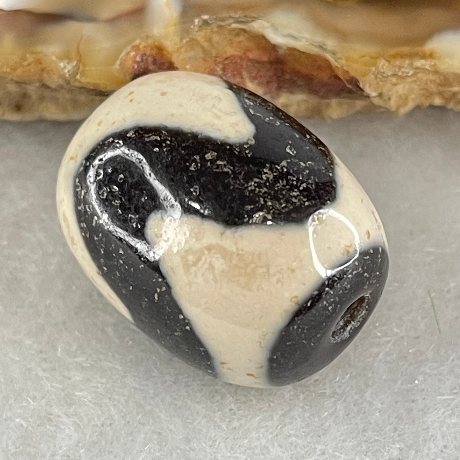 Natural Powerful Tibetan Old Oily Agate Tiger Tooth Daluo Dzi Bead Heavenly Master (Tian Zhu) 虎呀天诛 4.32g 17.4 by 12.8mm - Huangs Jadeite and Jewelry Pte Ltd