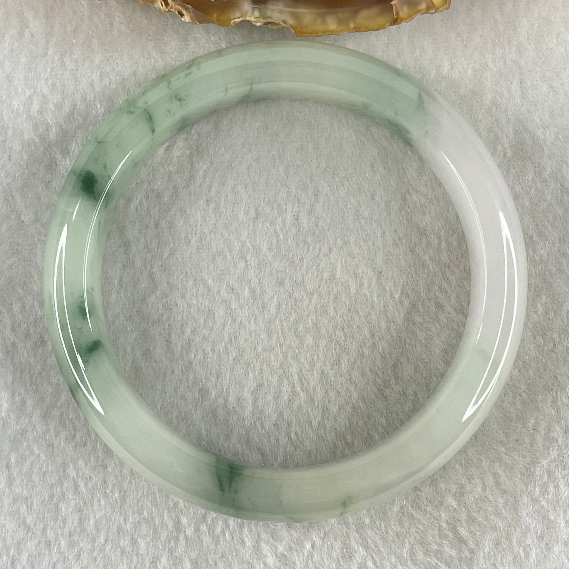 Type A Jelly Light Green with Blueish Green Piao Hua Floral Jadeite Bangle 55.51g Inner Diameter 56.3mm 12.6 by 8.4mm (Slight Internal Lines) - Huangs Jadeite and Jewelry Pte Ltd