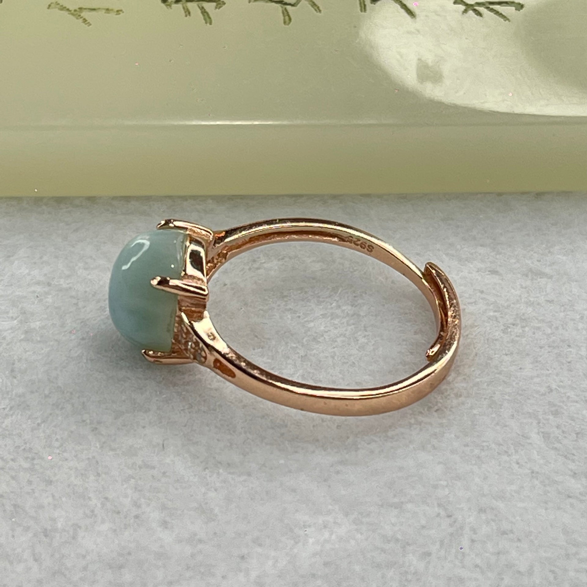 Natural Larimar in S925 Silver Rose Gold Color Ring (Adjustable Size) 2.36g 9.4 by 7.8 by 5.5mm - Huangs Jadeite and Jewelry Pte Ltd