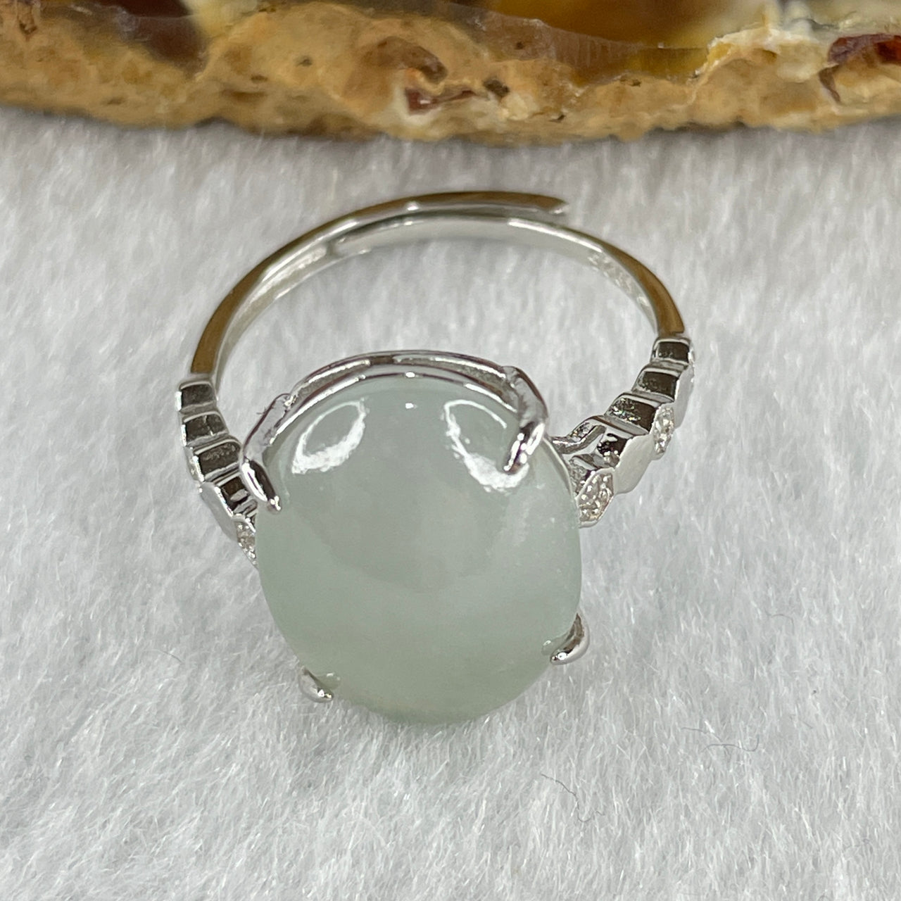 Natural Type A Semi Icy Faint Lavender Jadeite Oval Shape Cabouchon in S925 Silver Ring (Adjustable Size) 2.70g 14.8 by 11.1 by 4.5mm