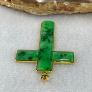 Type A Spicy Green Jade Jadeite Cross 18k Yellow Gold 4.09g 43.8 by 30.0 by 2.7mm - Huangs Jadeite and Jewelry Pte Ltd