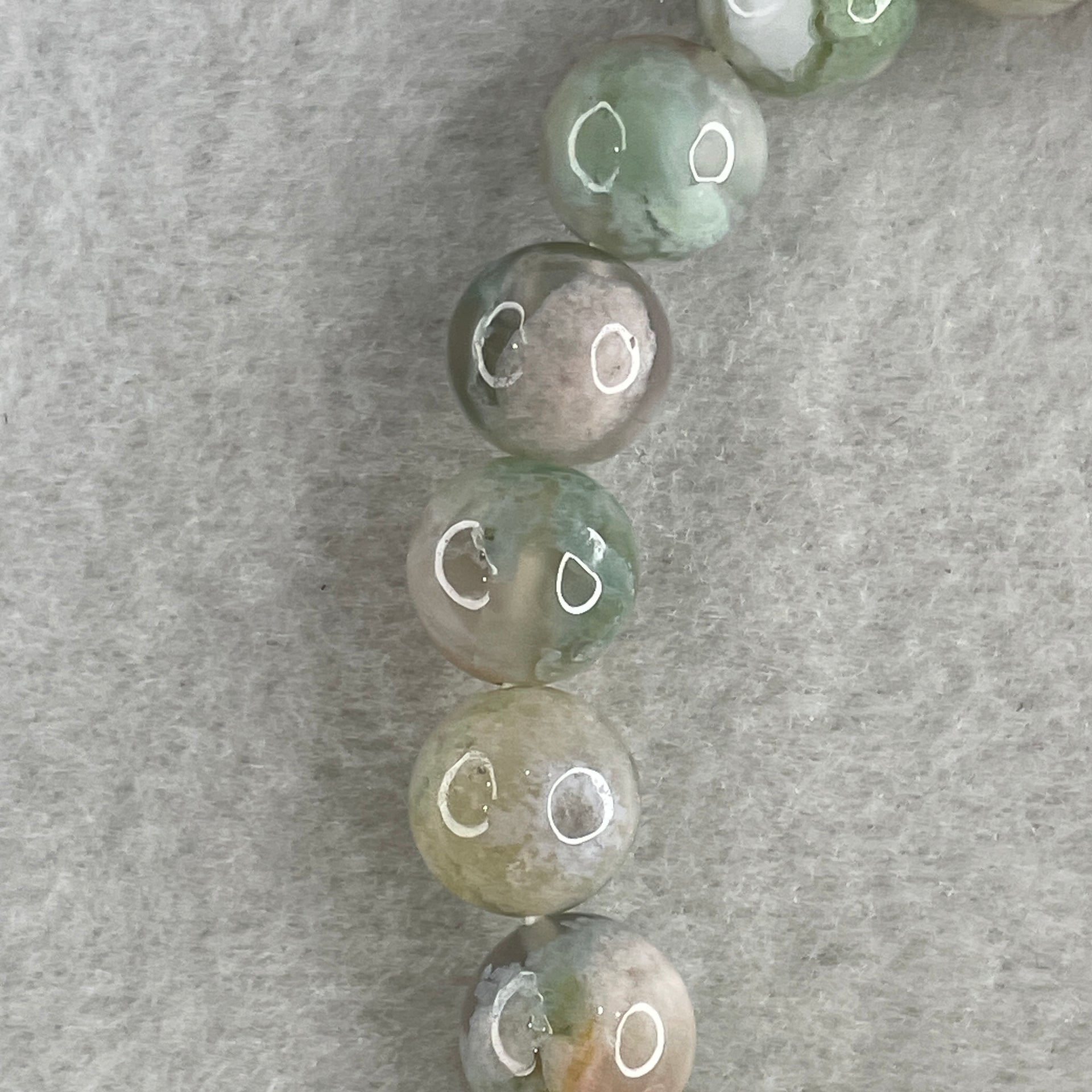 Natural Green with Pinkish Flower Agate Beads Bracelet 30.04g 16.5cm 10.8mm 19 Beads - Huangs Jadeite and Jewelry Pte Ltd