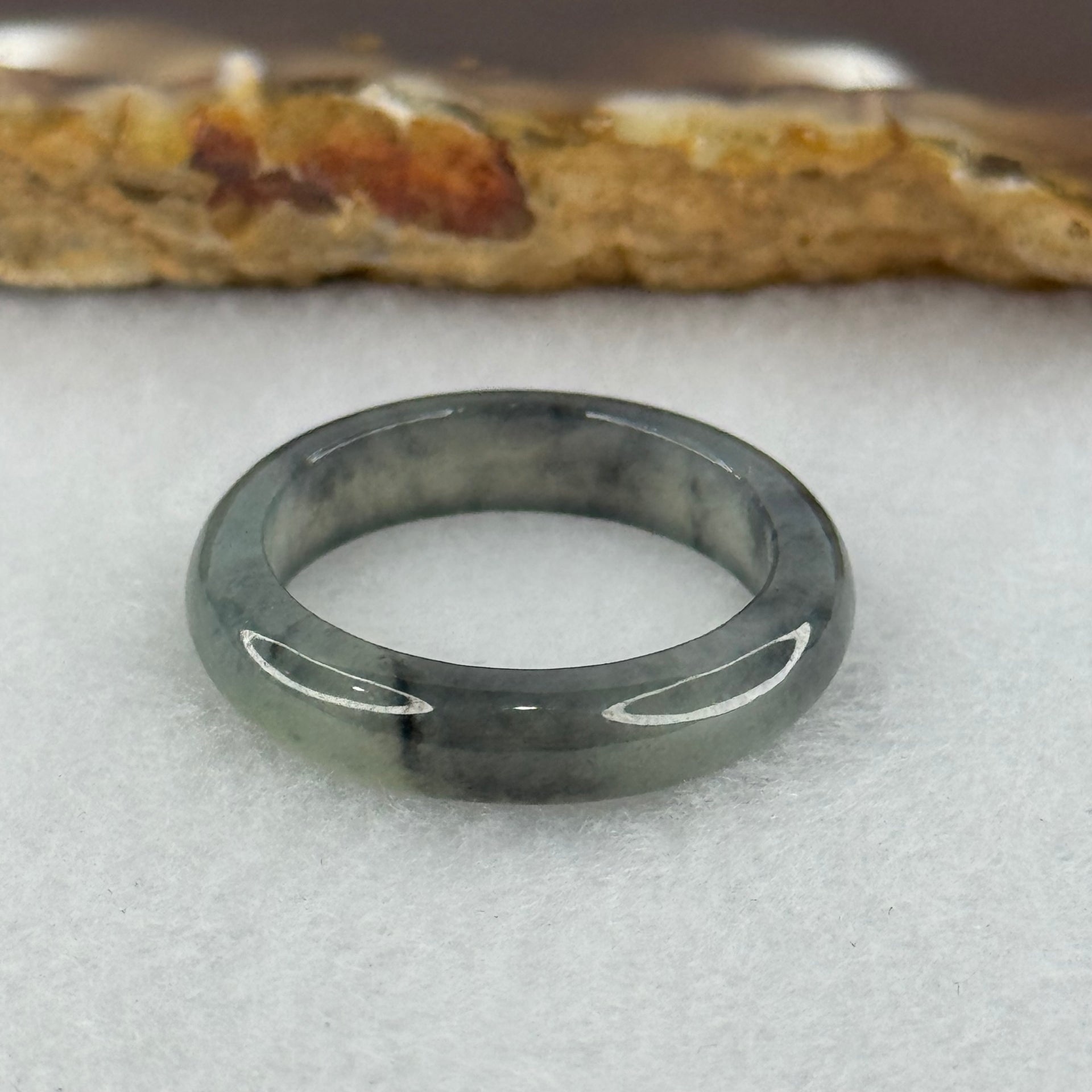 Type A Icy Wuji Grey Black Jadeite Ring 2.63g 5.1 by 3.1mm US8 HK17.5 (Very Slight Fine Internal Lines) - Huangs Jadeite and Jewelry Pte Ltd