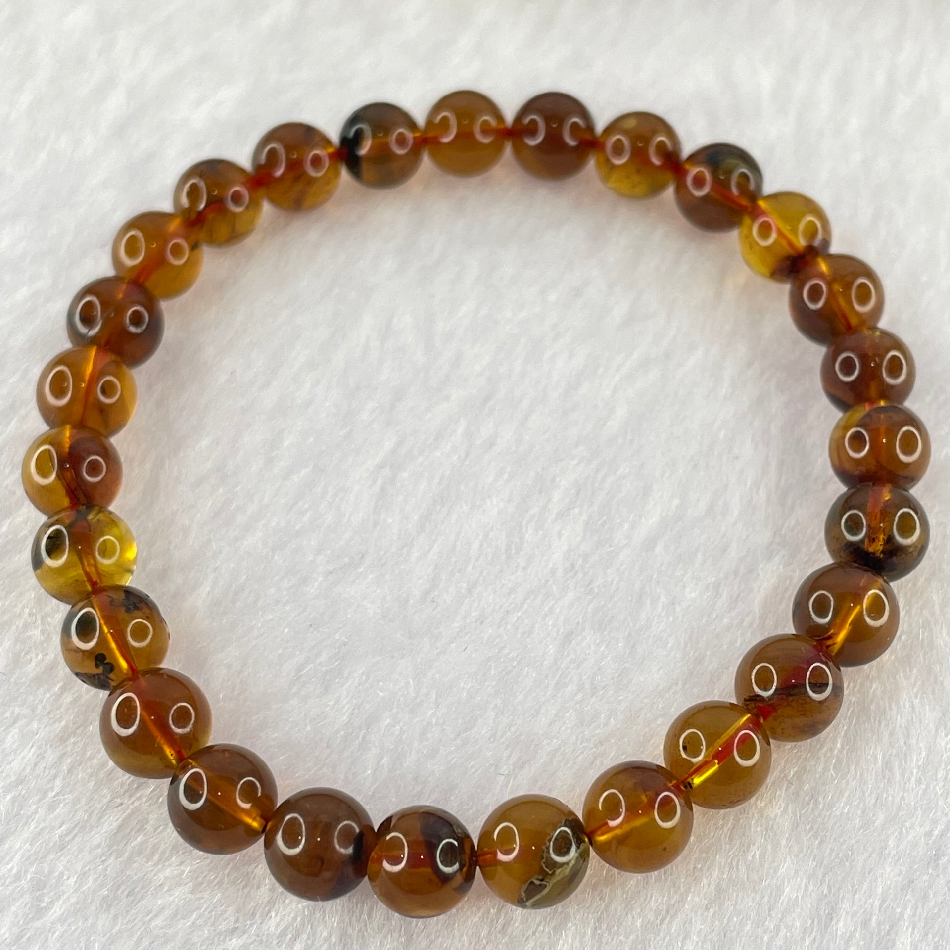 Natural Cognac Amber Beads Bracelet 4.14g 15cm 6.7mm 27 Beads - Huangs Jadeite and Jewelry Pte Ltd