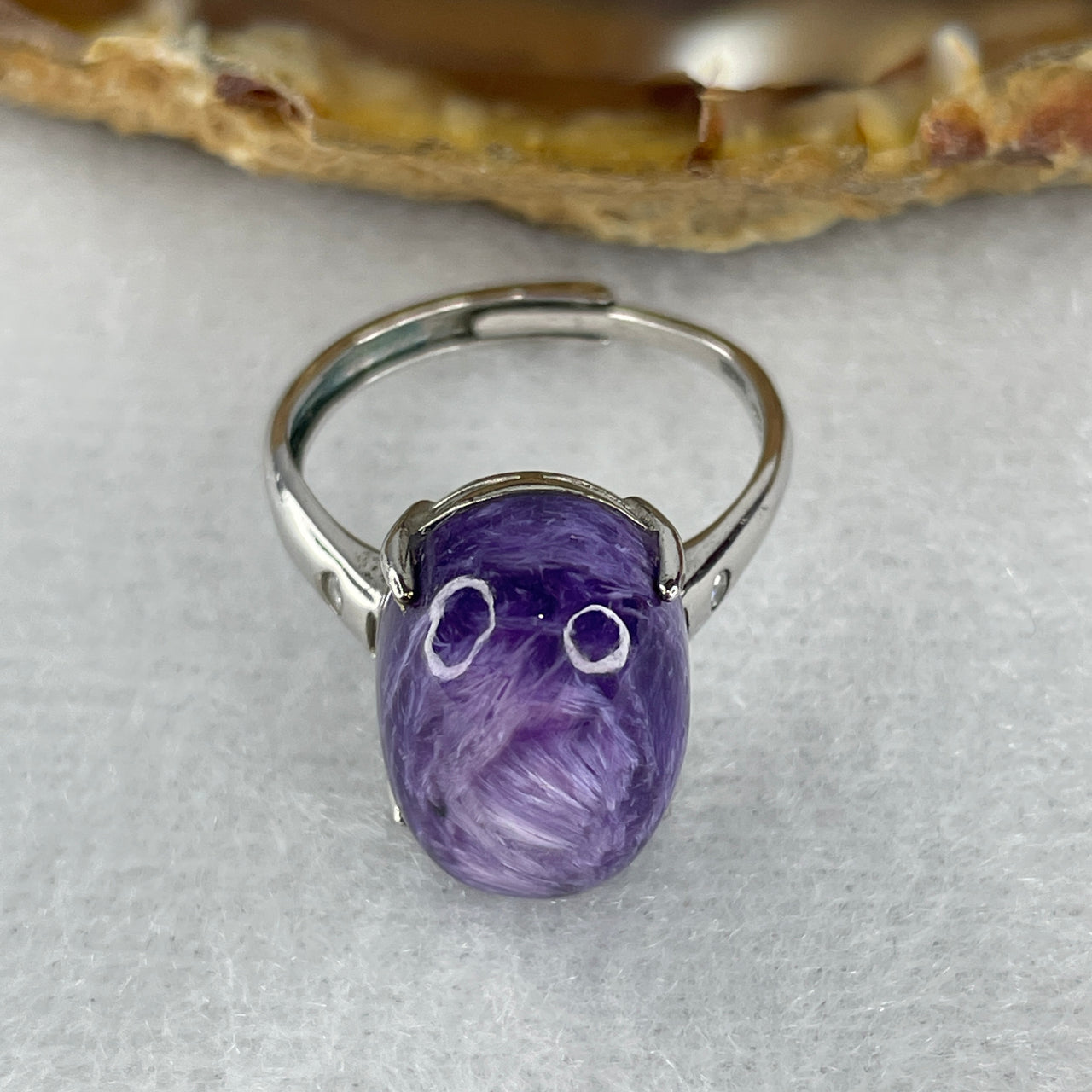 Good Grade Natural Purple Charoite Ring in S925 Sliver 4.07g 5.0 by 10.8 by 7.5mm (Adjustable Size) - Huangs Jadeite and Jewelry Pte Ltd