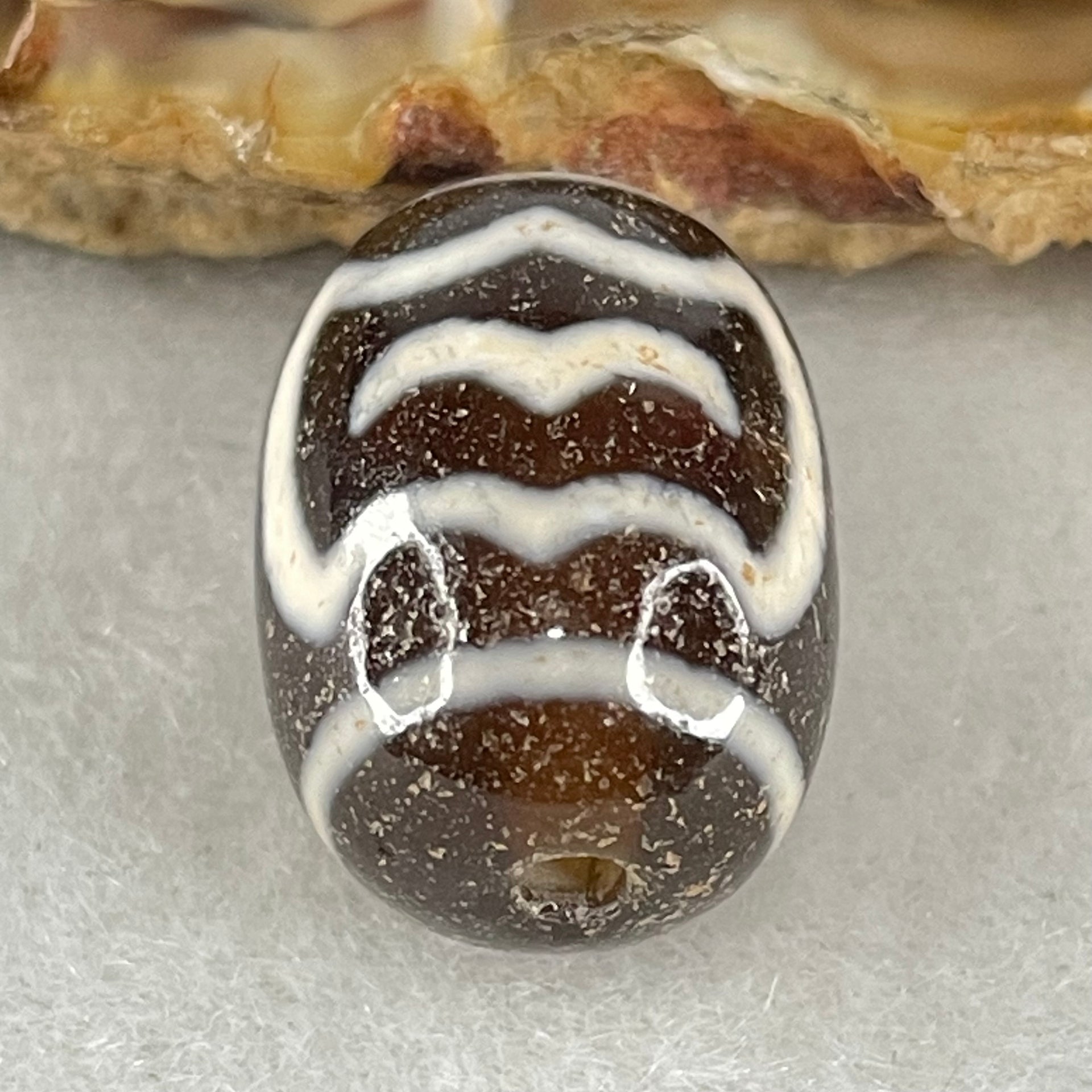 Natural Powerful Tibetan Old Oily Agate Double Garuda Dzi Bead Heavenly Master (Tian Zhu) 虎呀天诛 4.62g 17.6 by 13.1mm - Huangs Jadeite and Jewelry Pte Ltd